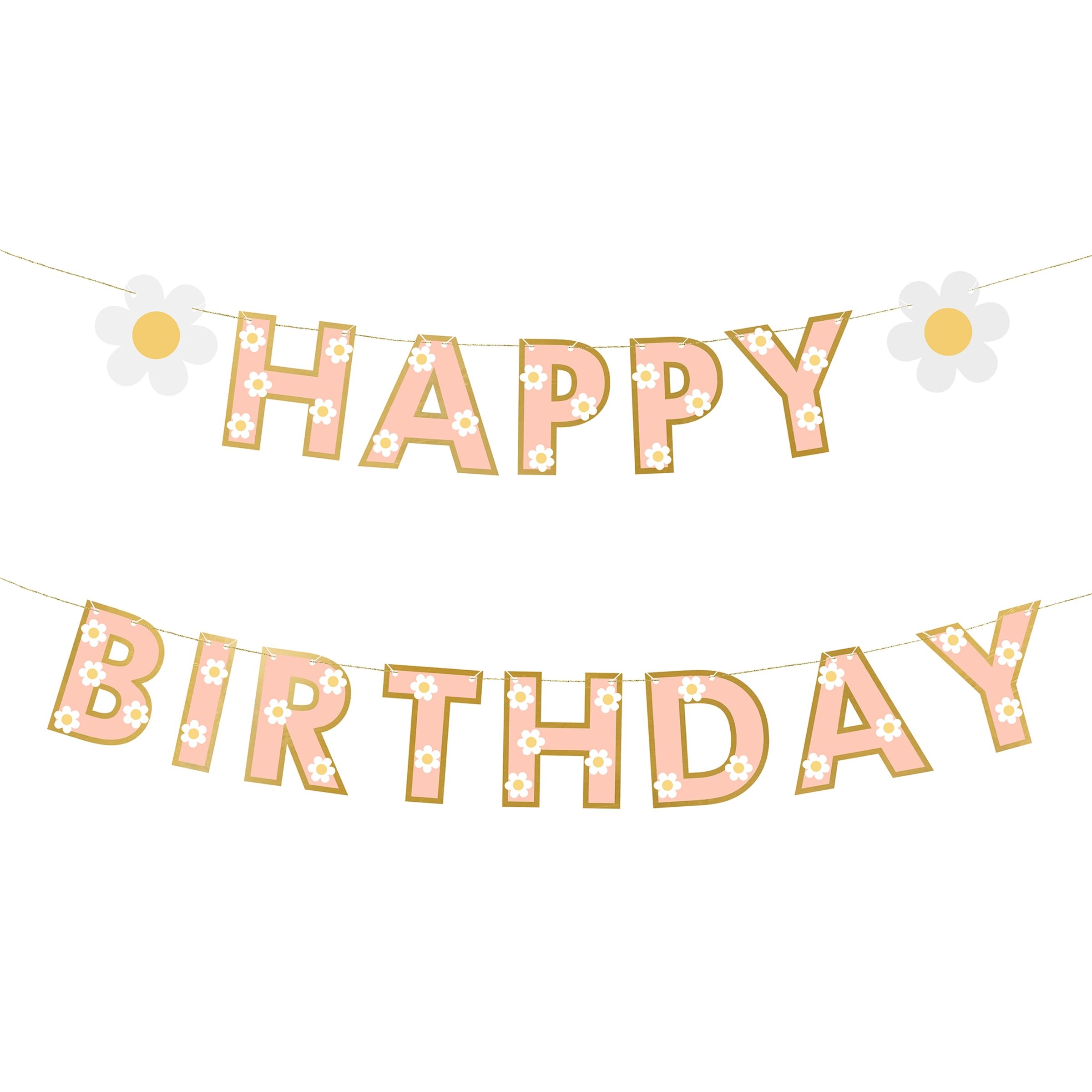 Guirlande Happy Birthday med Blomster