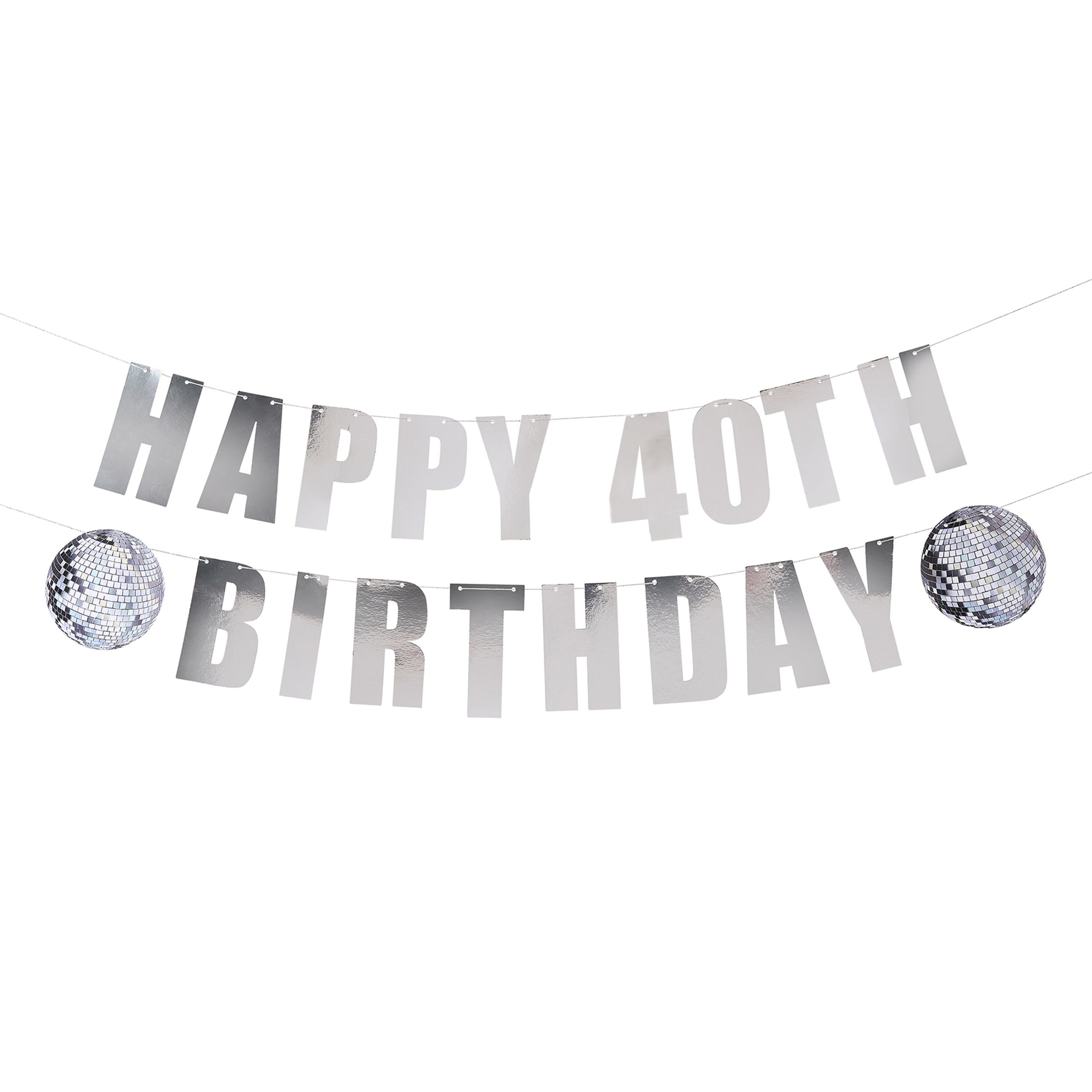 Guirlande Happy Birthday Silver Disco Personlig