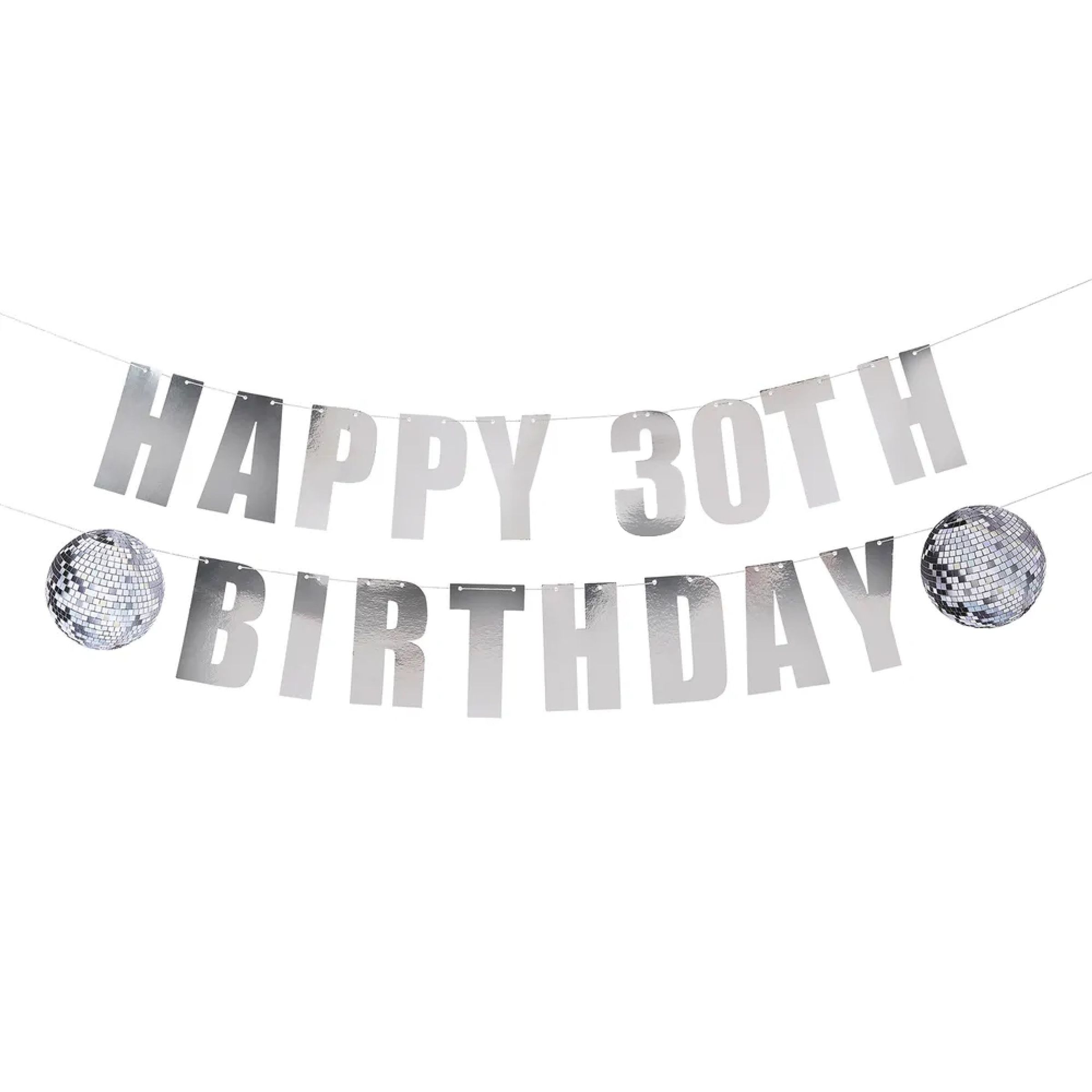 Guirlande Happy Birthday Silver Disco Personlig