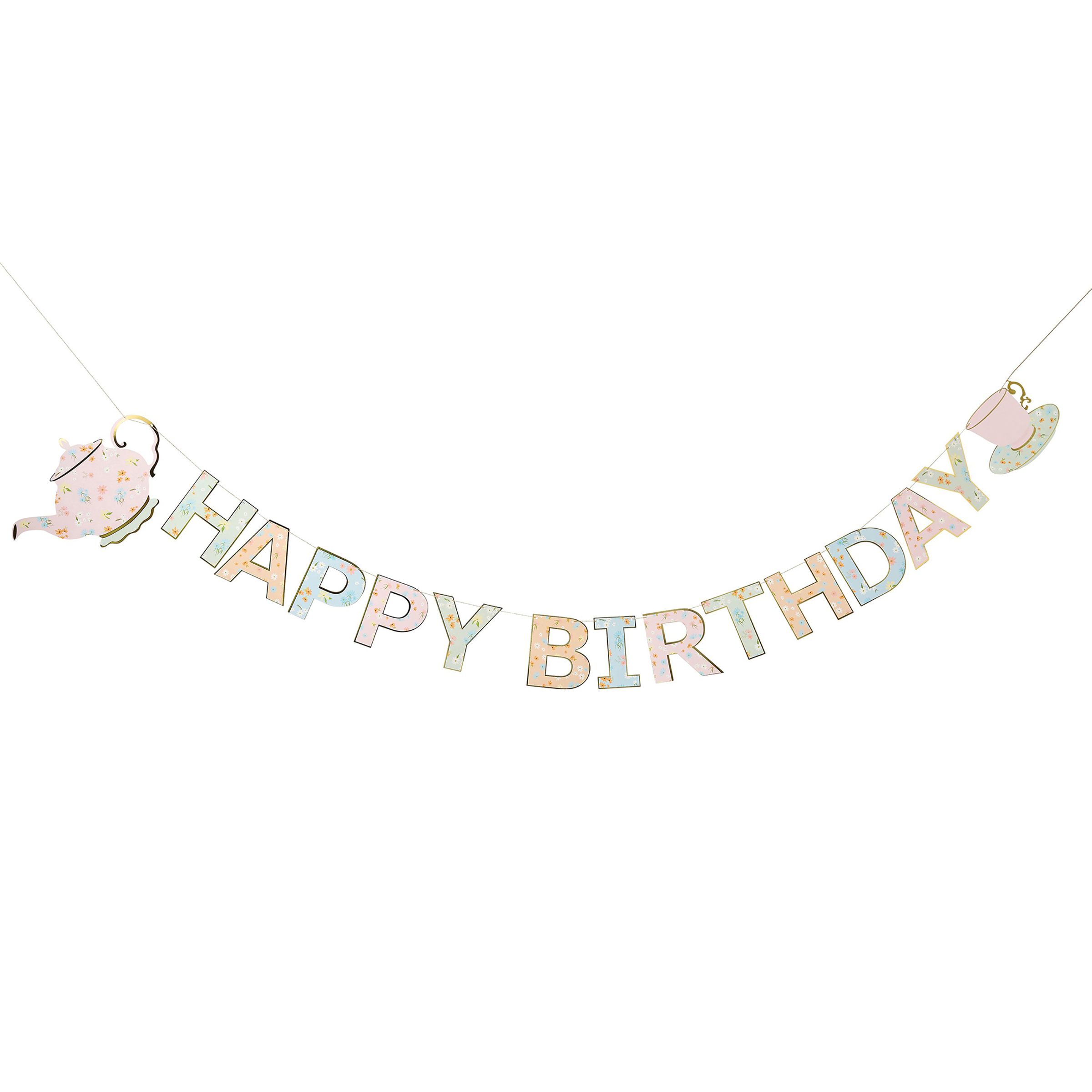 Girlang Happy Birthday Tea Party | Hem - Festartiklar - Festdekoration - Girlanger | Pryloteket