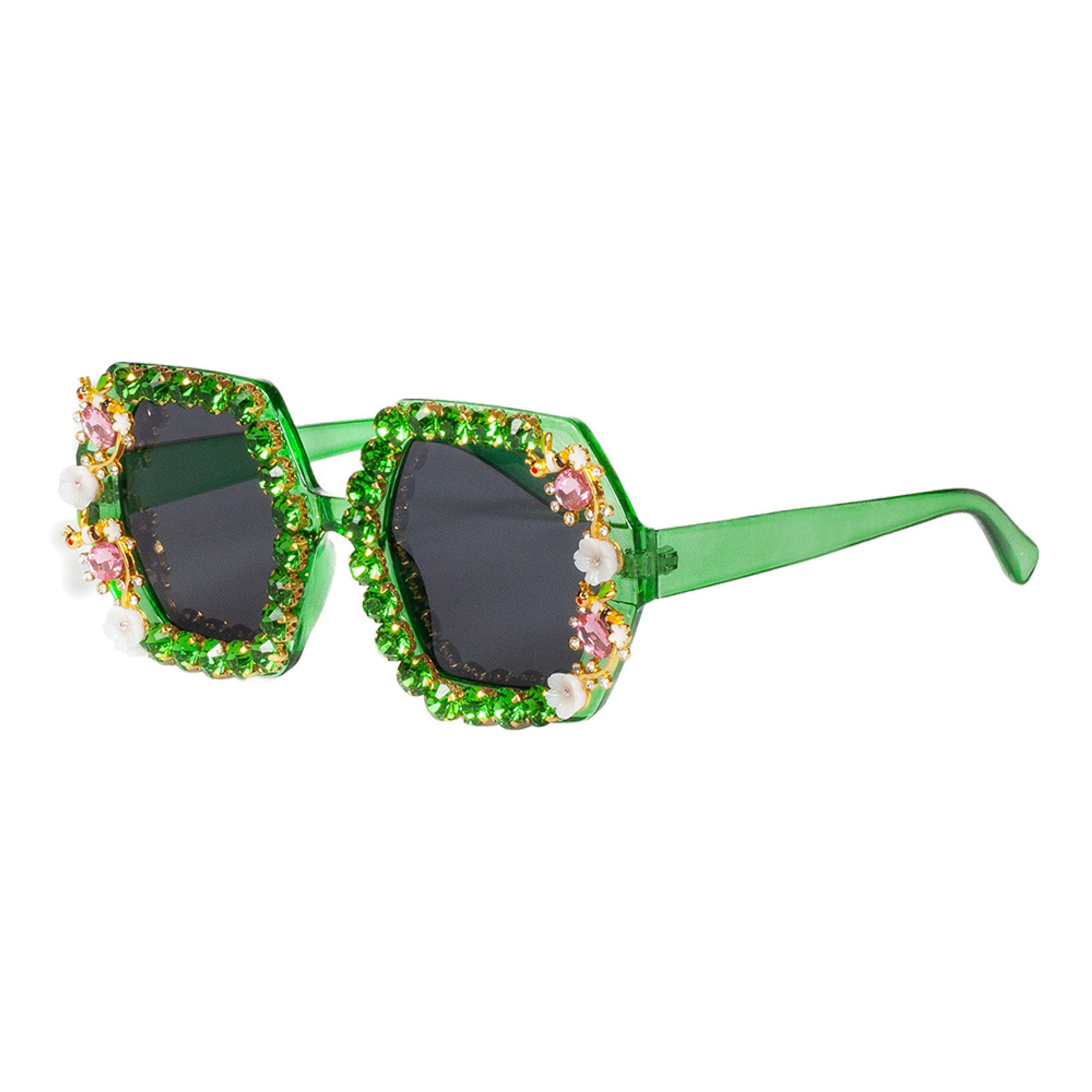 Glasögon Flowers med Pärlor Grön - One size | Hem - Maskerad - Tillbehör - Maskeradaccessoarer | Pryloteket