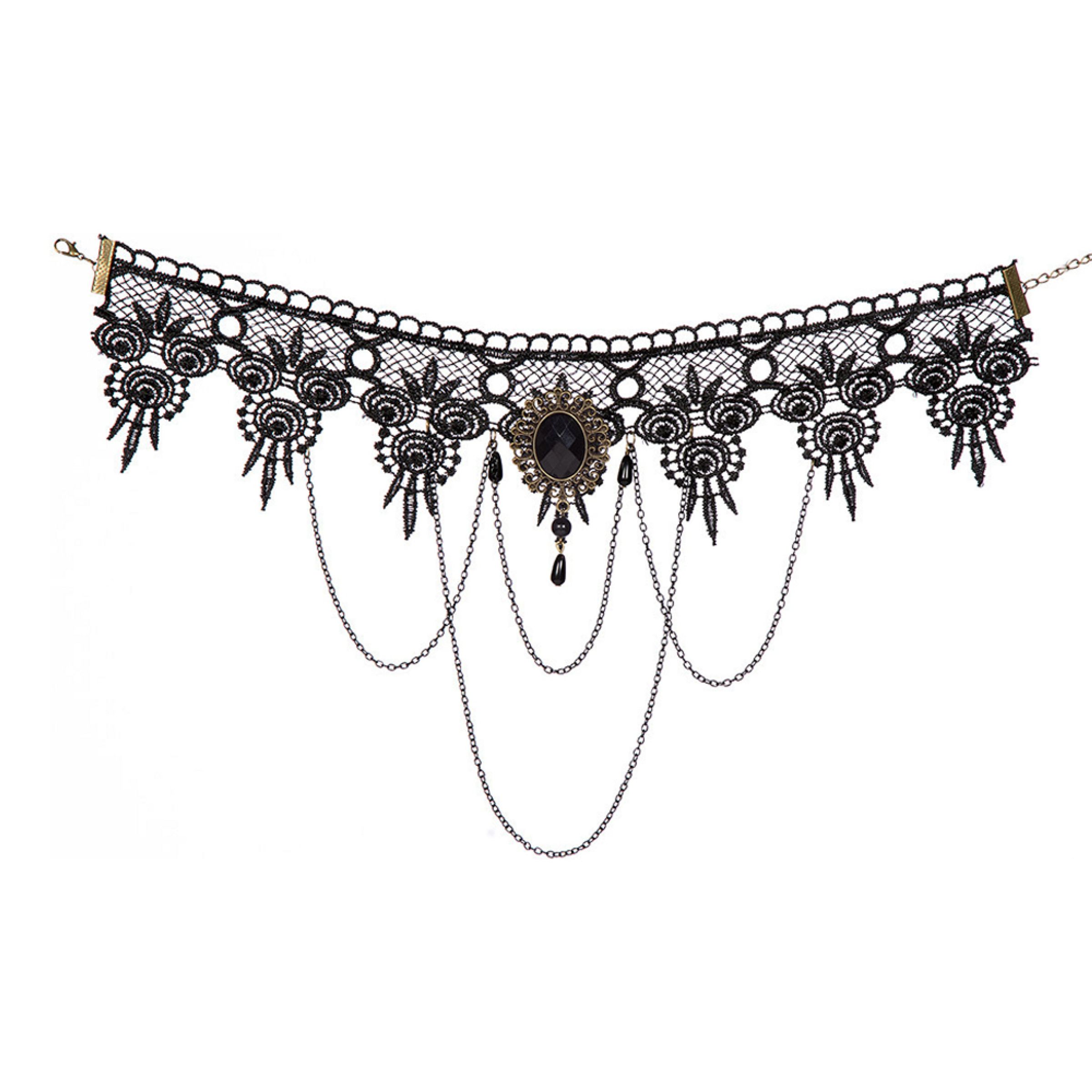 Halskæde Choker Sort med Kæder