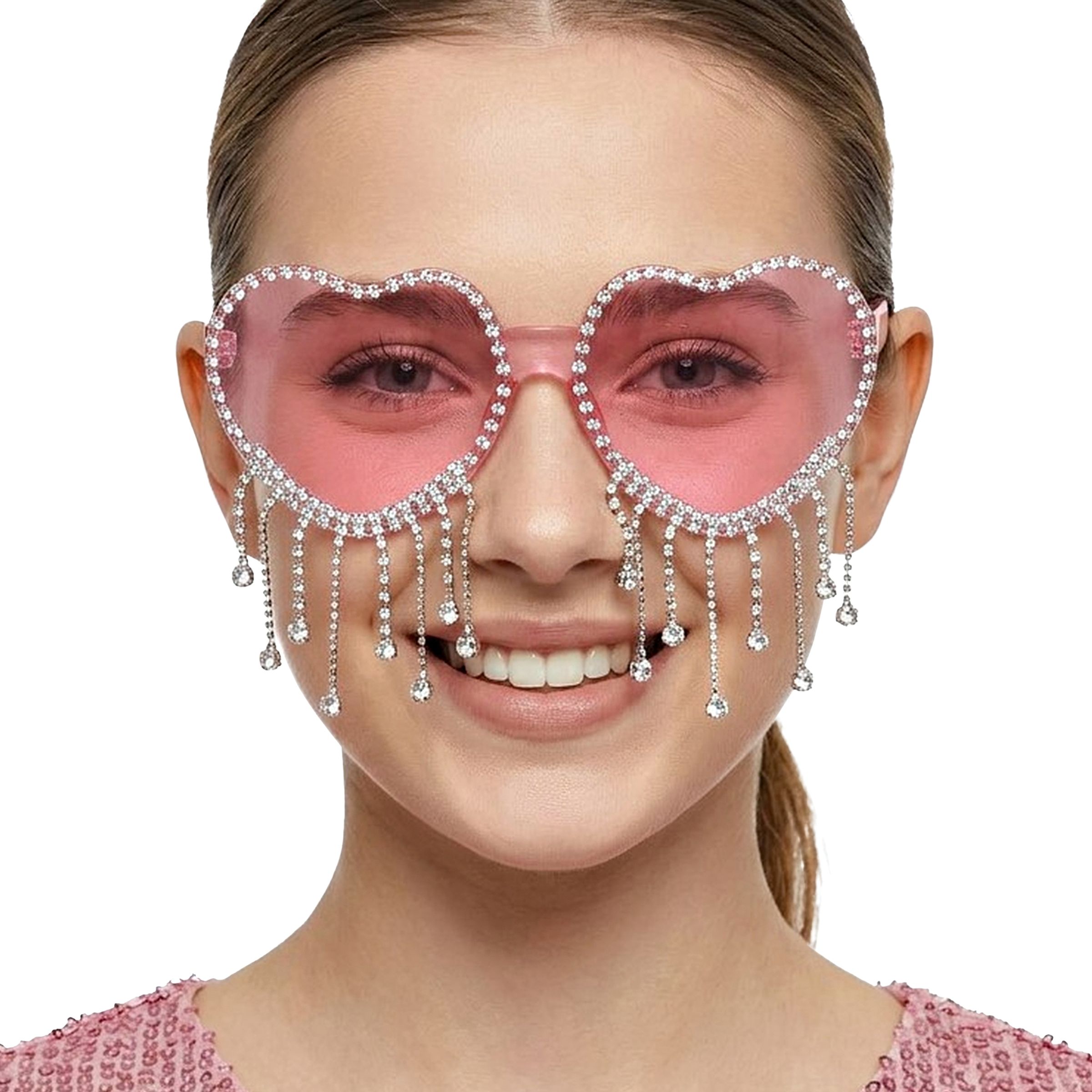 Hjertebriller med Strass Rosa - One size