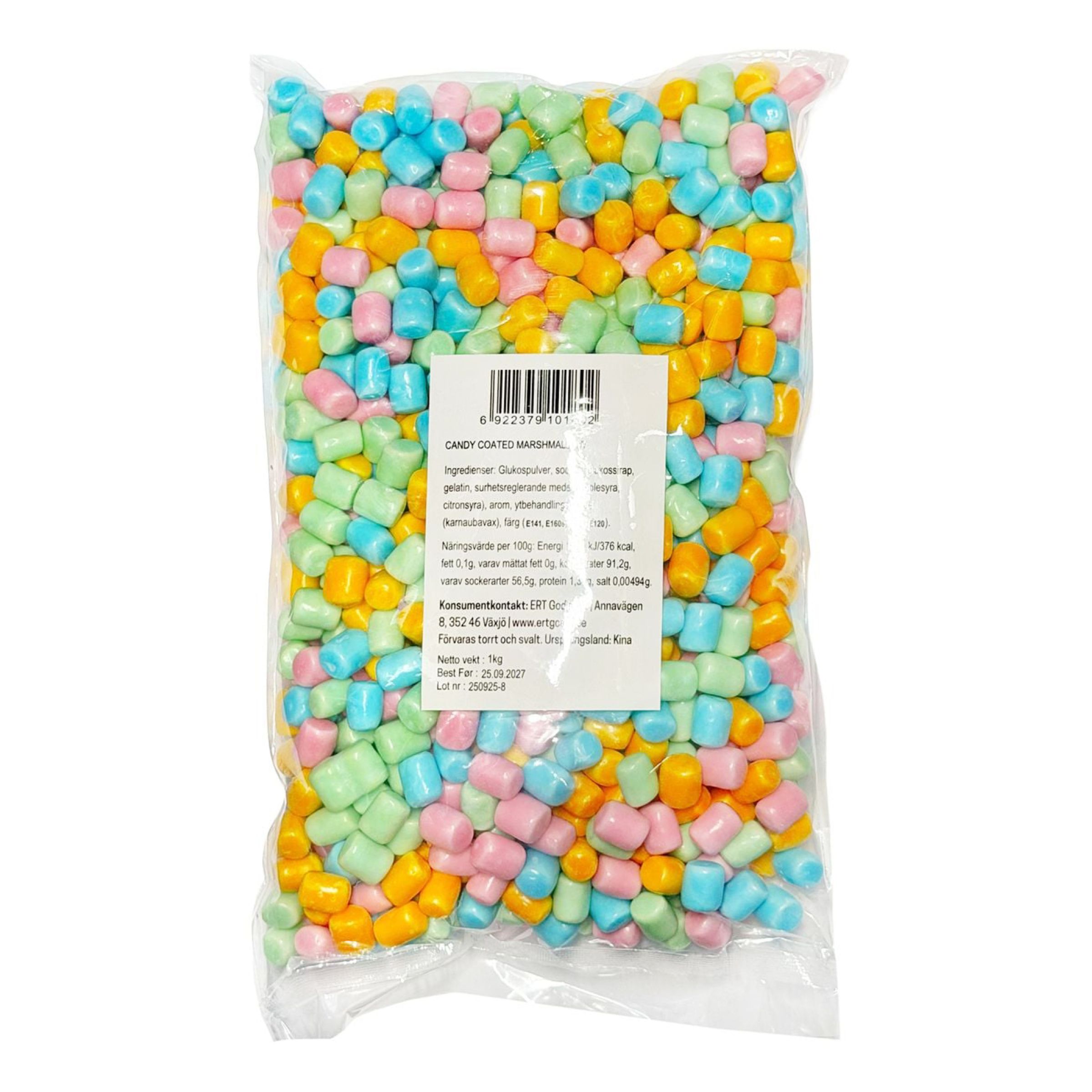 Jellioo Candy Coated Marshmallow Barell Økonomipakke - 1 kg