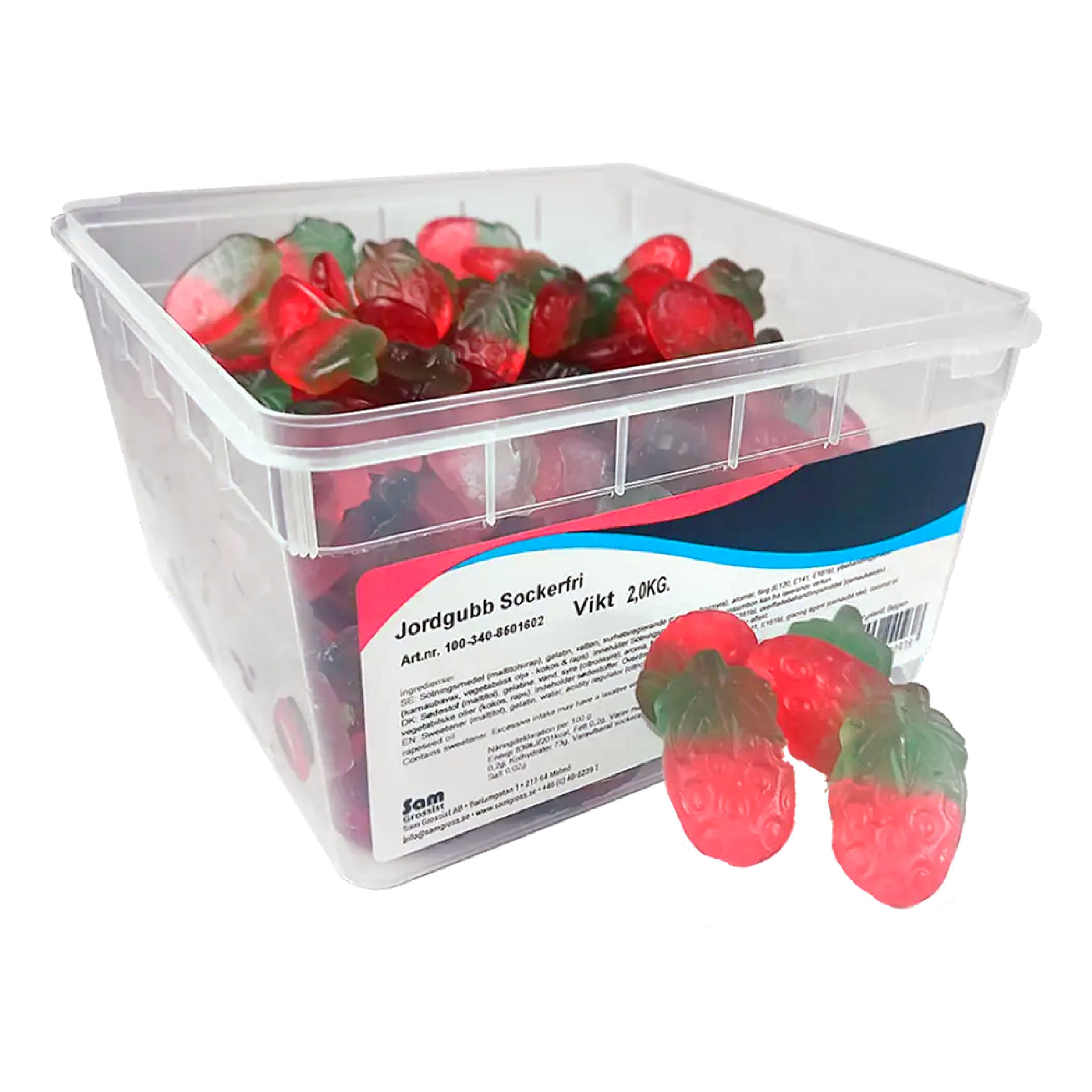 Jordgubb Sockerfri Storpack - 2 kg | Hem - Godis & Läsk - Godis - Gelégodis | Maskeradspecialisten