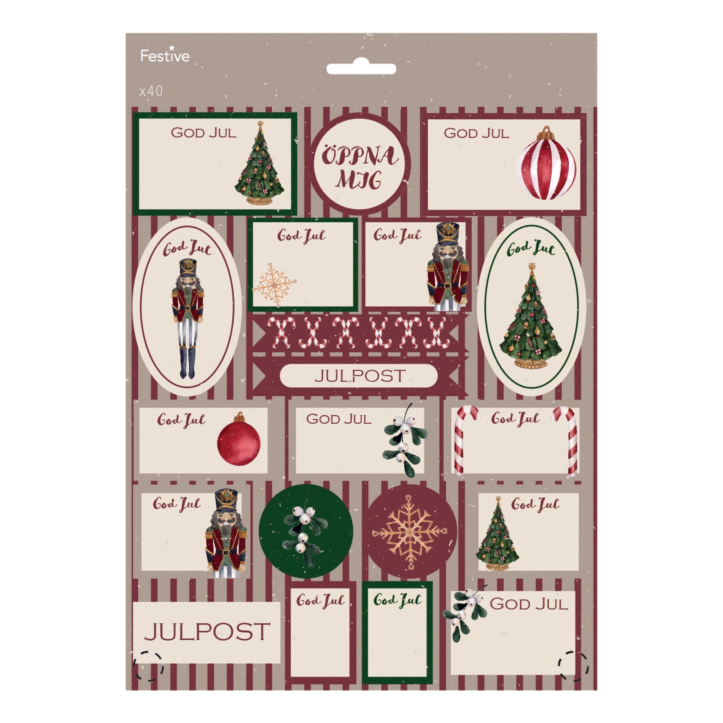 Juletiketter God Jul Motiv - 40-pack