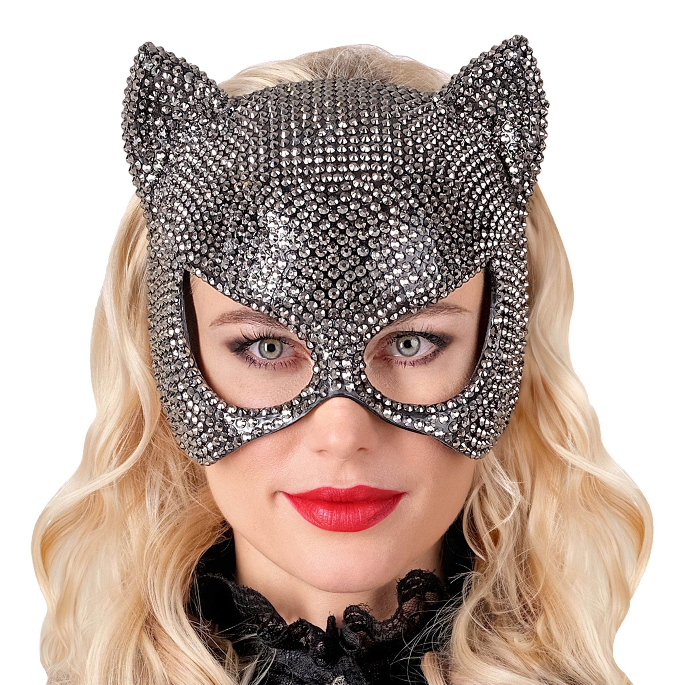 Kat Halvmaske med Strass