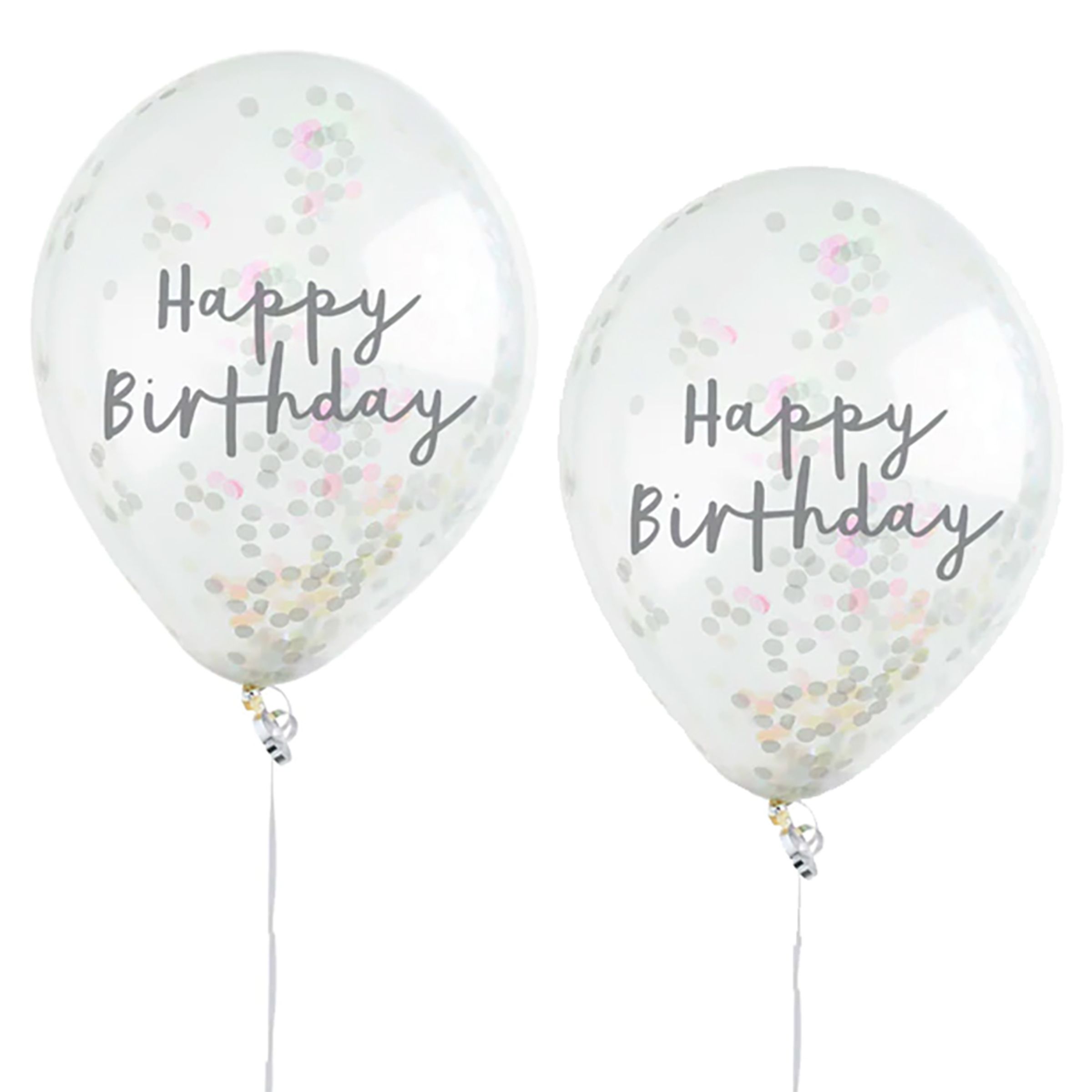 Konfettiballoner Happy Birthday Farveskinnende - 5-pak