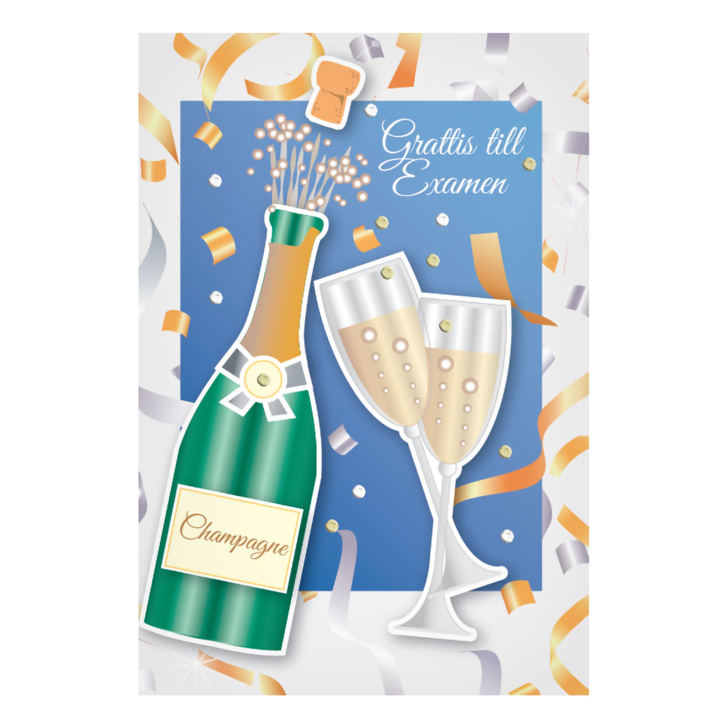 Kort Examen Champagne | Hem - Teman - Högtider - Student - Studentkort & Examenskort | Party Outlet