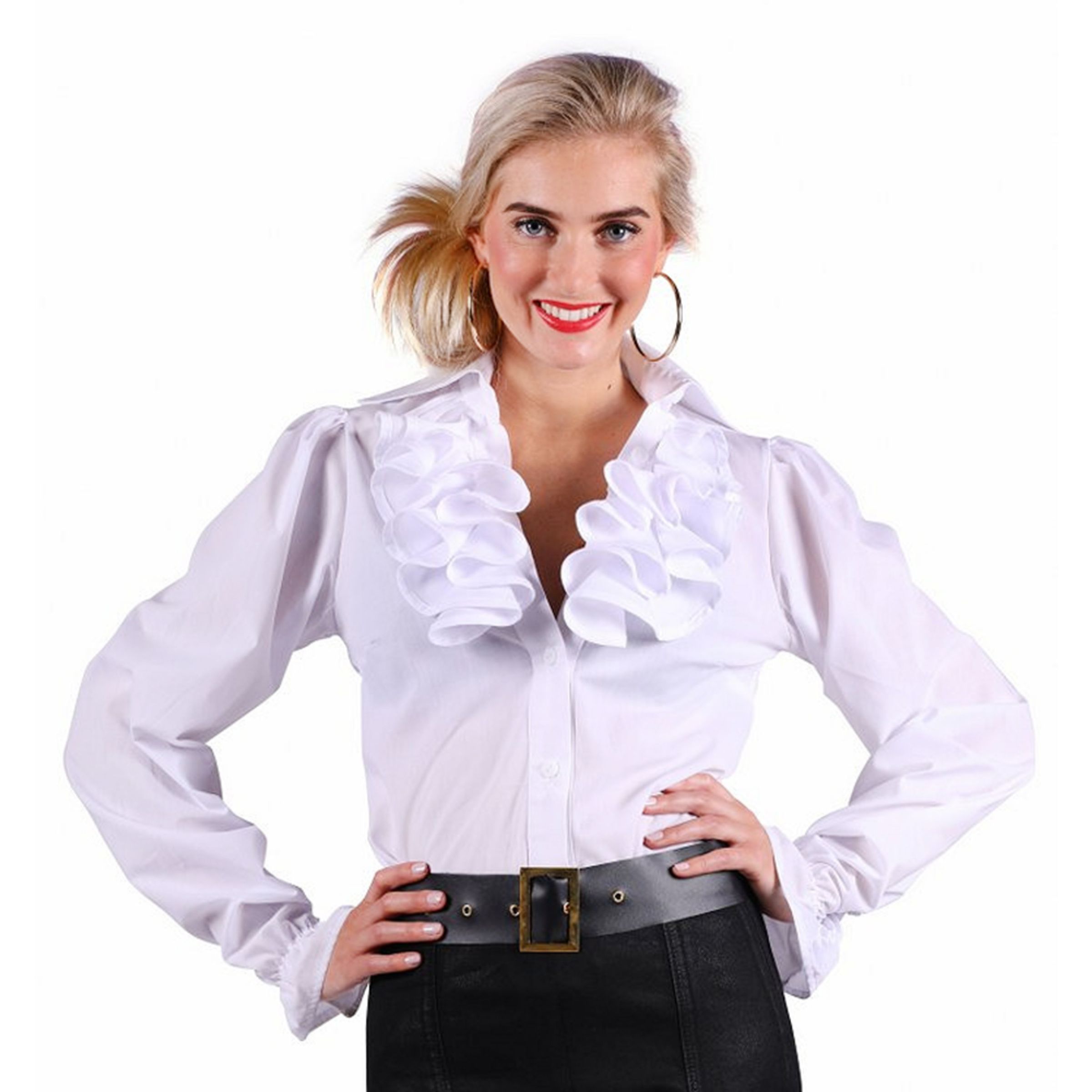 Hvid kråsbluse dame Deluxe - Small