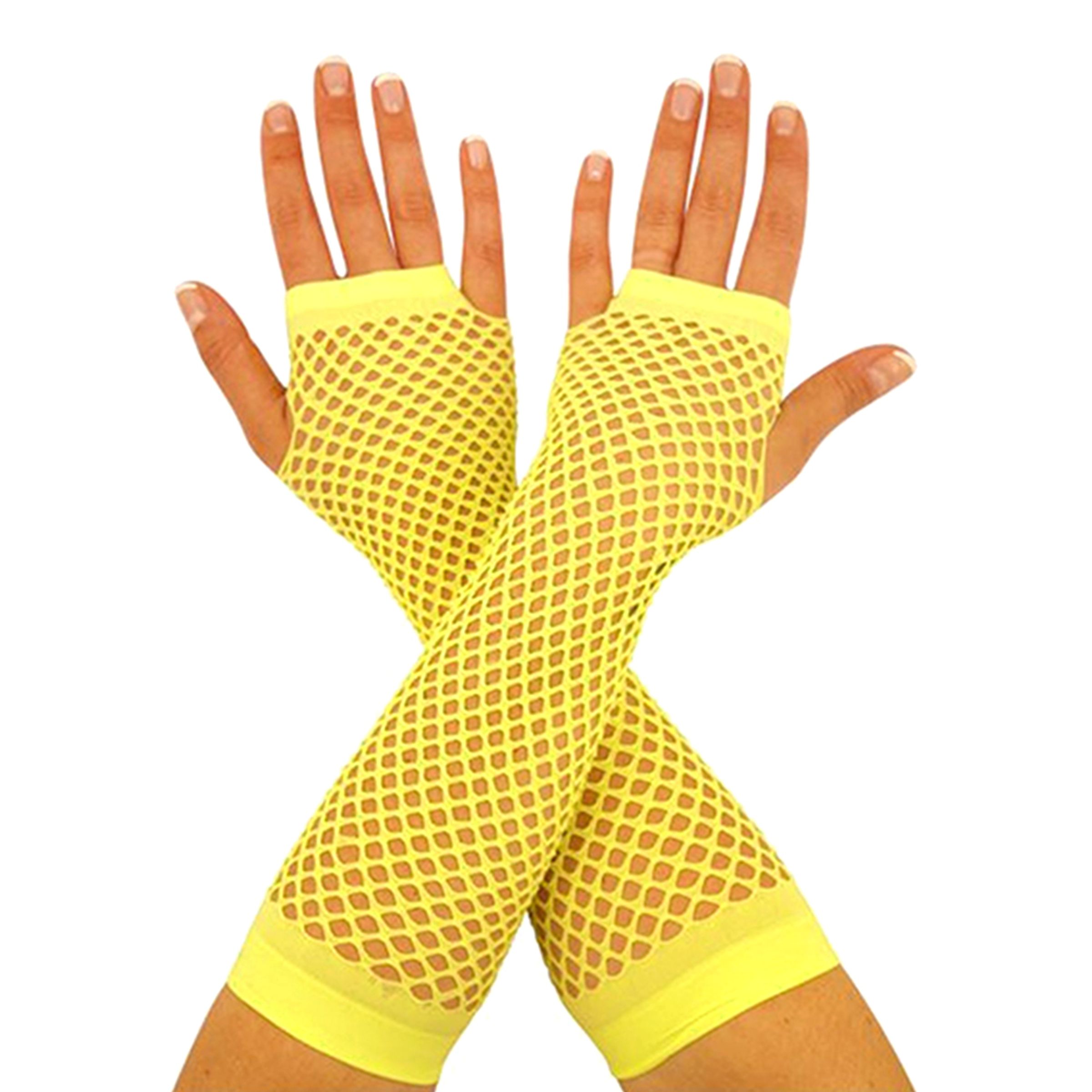 Långa UV Neon Näthandskar - Gul | Hem - Maskerad - Tillbehör - Handskar | Maskeradspecialisten
