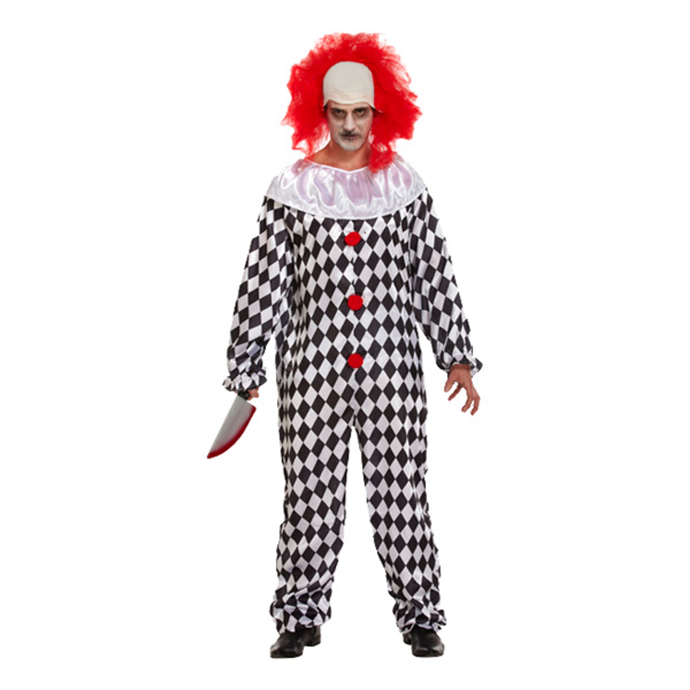 Uhyggelig Klovn med Paryk Kostume - One size