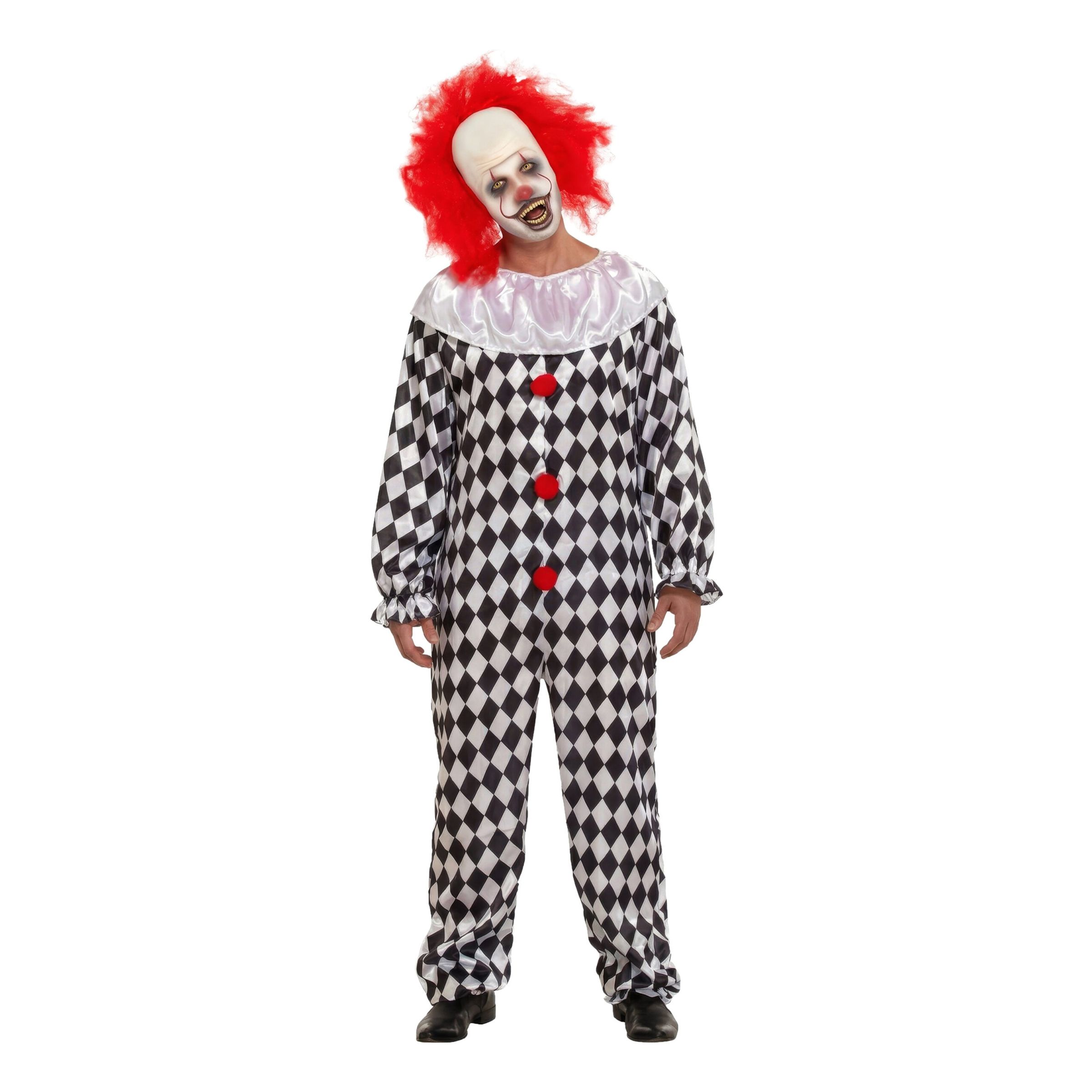 Uhyggelig Klovn med Paryk Kostume - One size