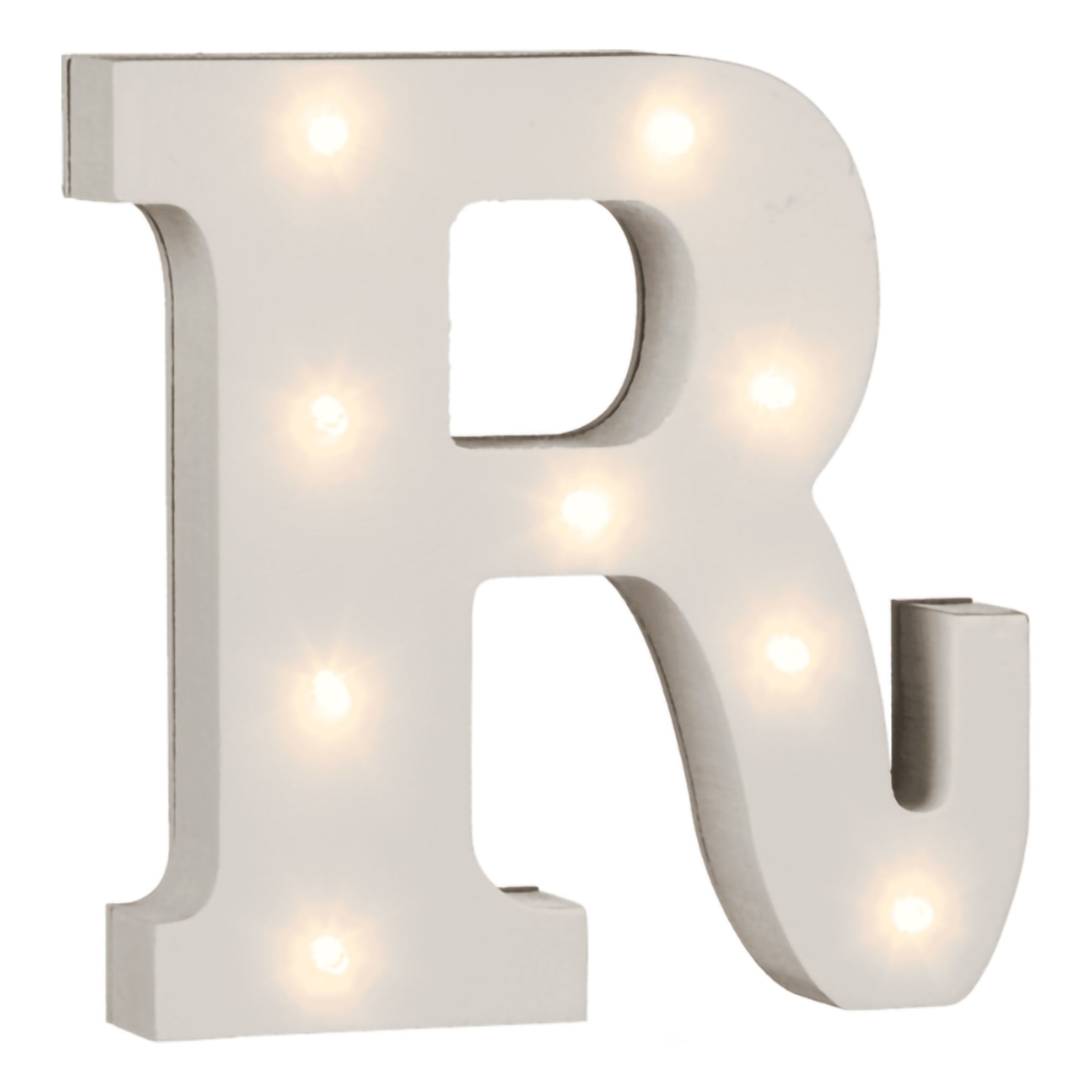 LED-bogstav i Træ Hvid - Bogstav R