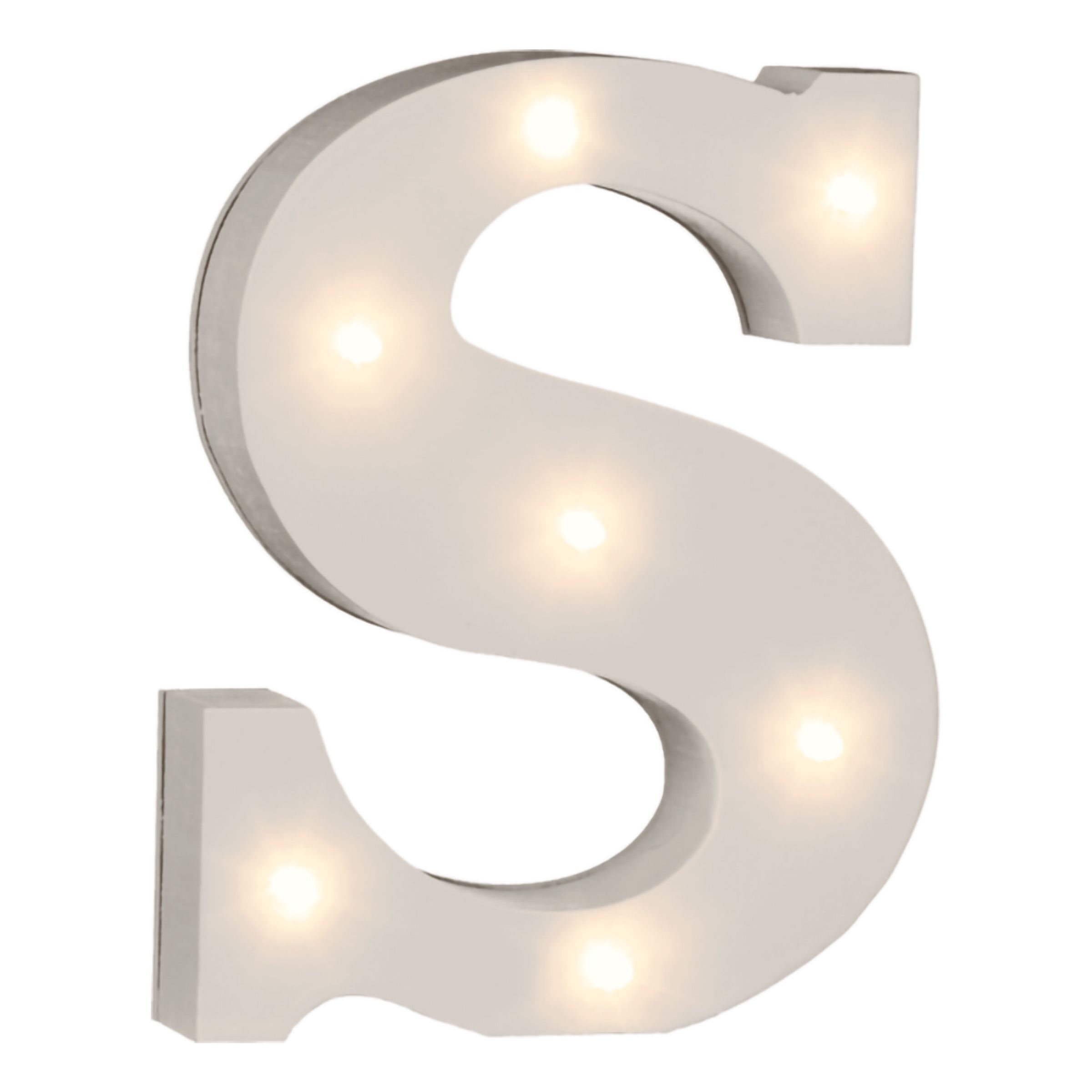 LED-bogstav i Træ Hvid - Bogstav S