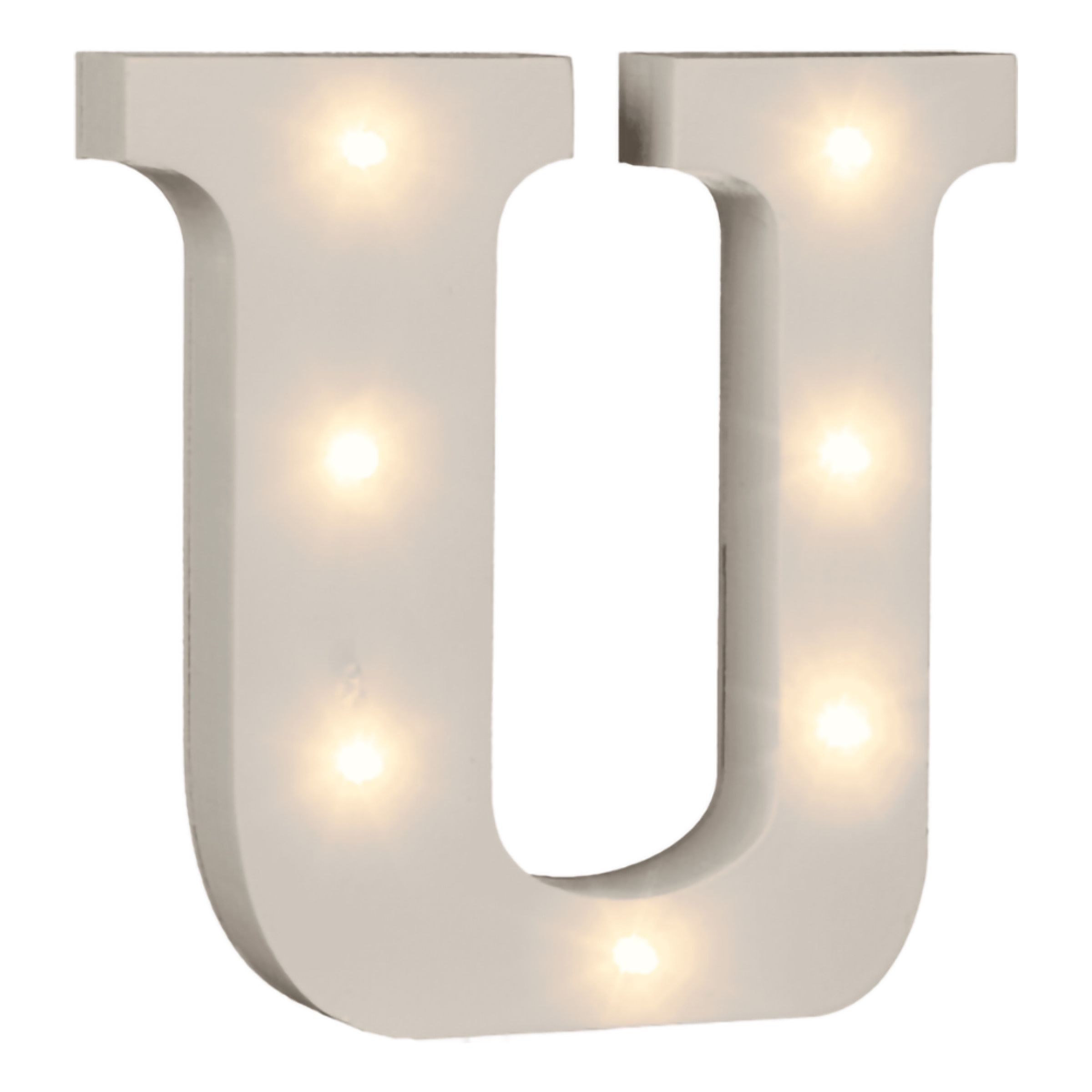 LED-bogstav i Træ Hvid - Bogstav U