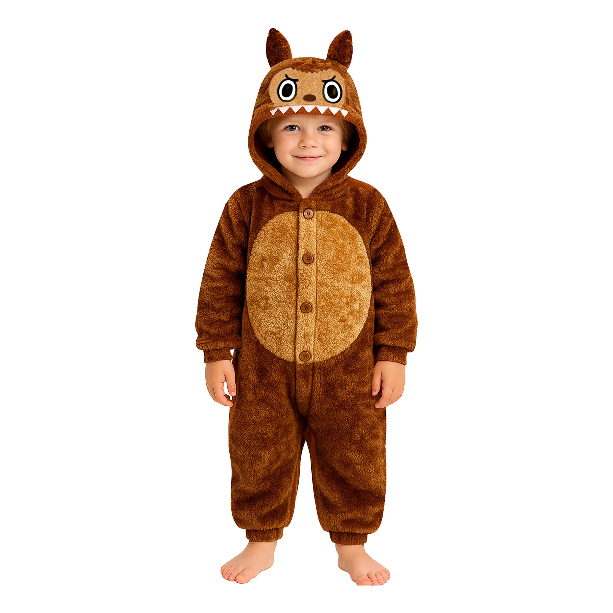 Lulu Monster Brun Onesie Barn Maskeraddräkt - Medium | Hem - Maskerad - Maskeraddräkter - Barndräkter | Maskeradspecialisten