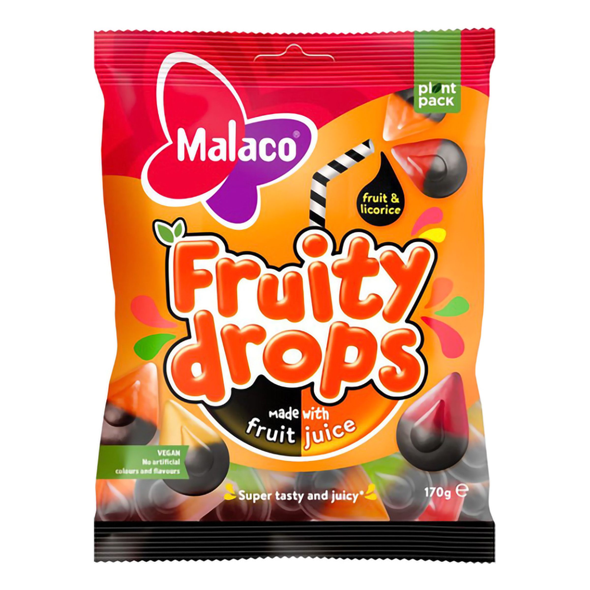 Malaco Fruity Drops Fruit & Licorice - 170 g | Hem - Godis & Läsk - Godis - Lakrits | Maskeradspecialisten