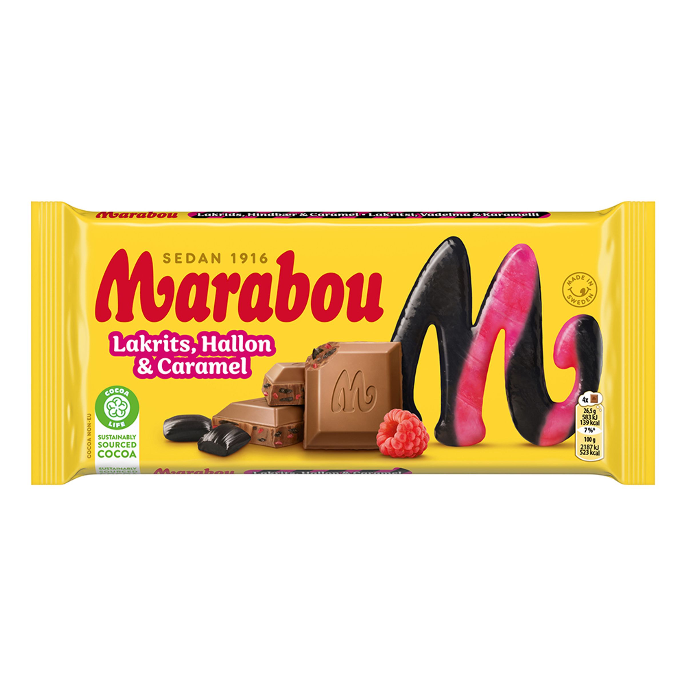 Marabou Lakrids Hindbær & Karamel - 160 g