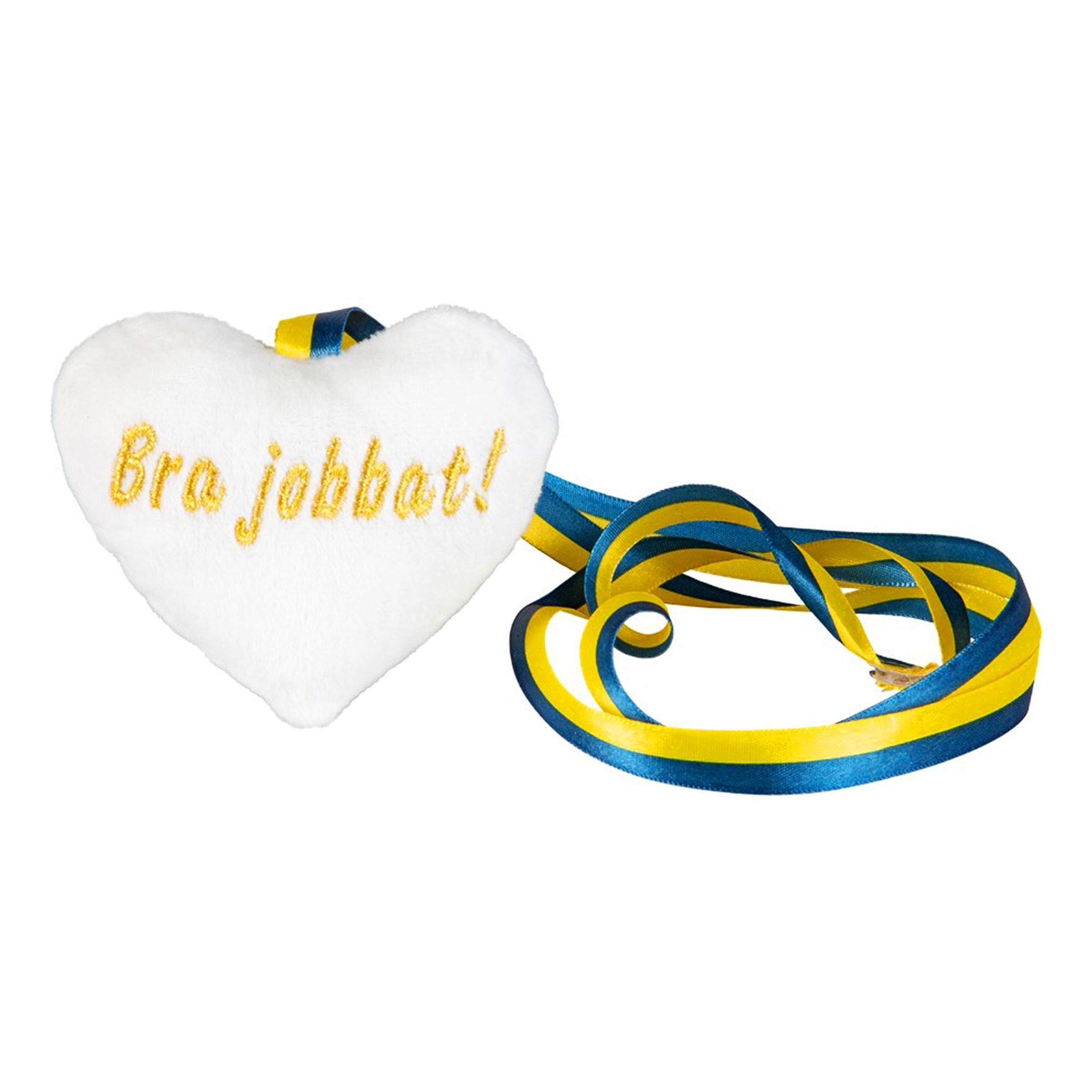 Mjukishjärta med Blå/Gult Band Bra Jobbat | Hem - Teman - Högtider - Student - Studentpresent | Maskeradspecialisten