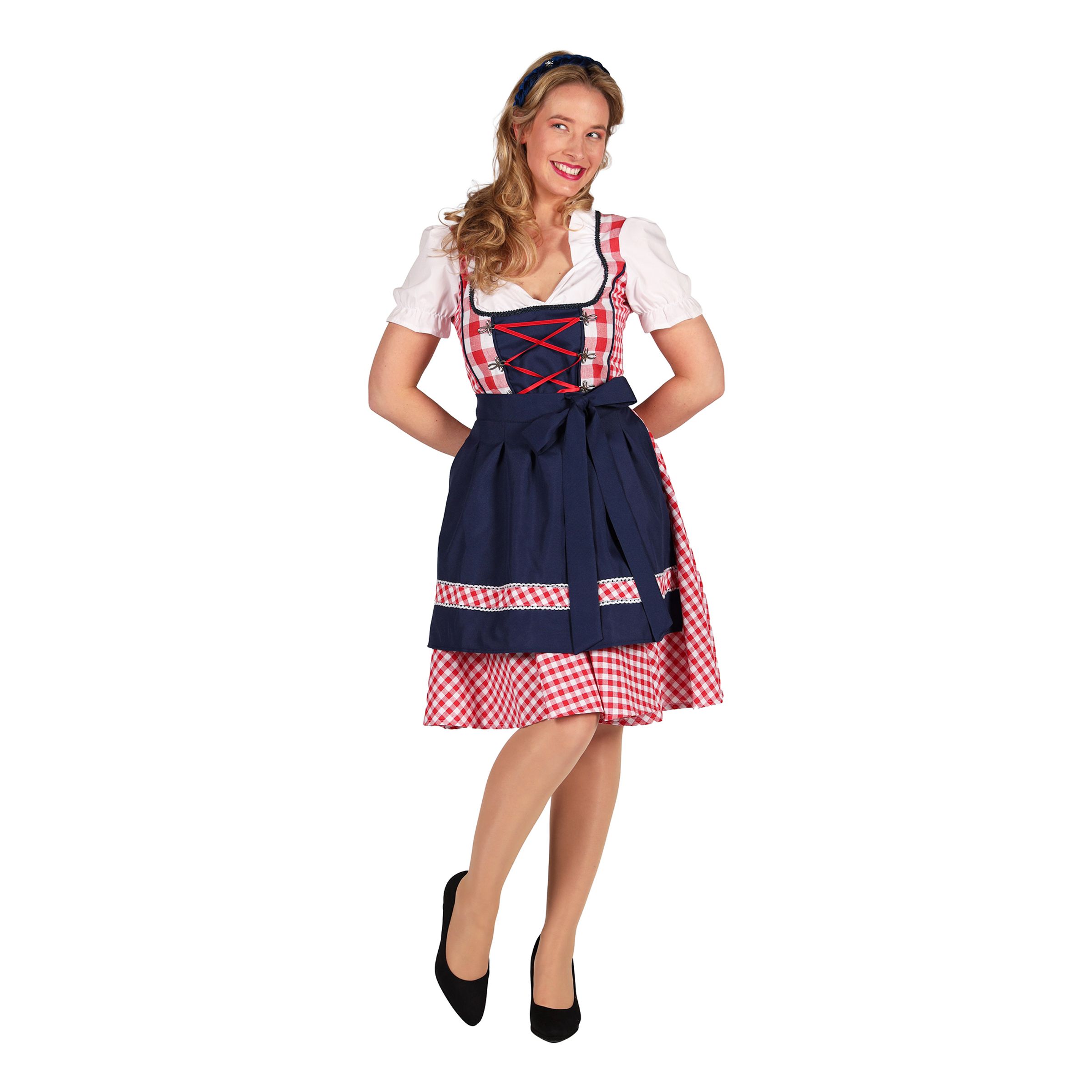 Oktoberfest Dirndl Edelweiss Rød/Hvid Kostume - Small