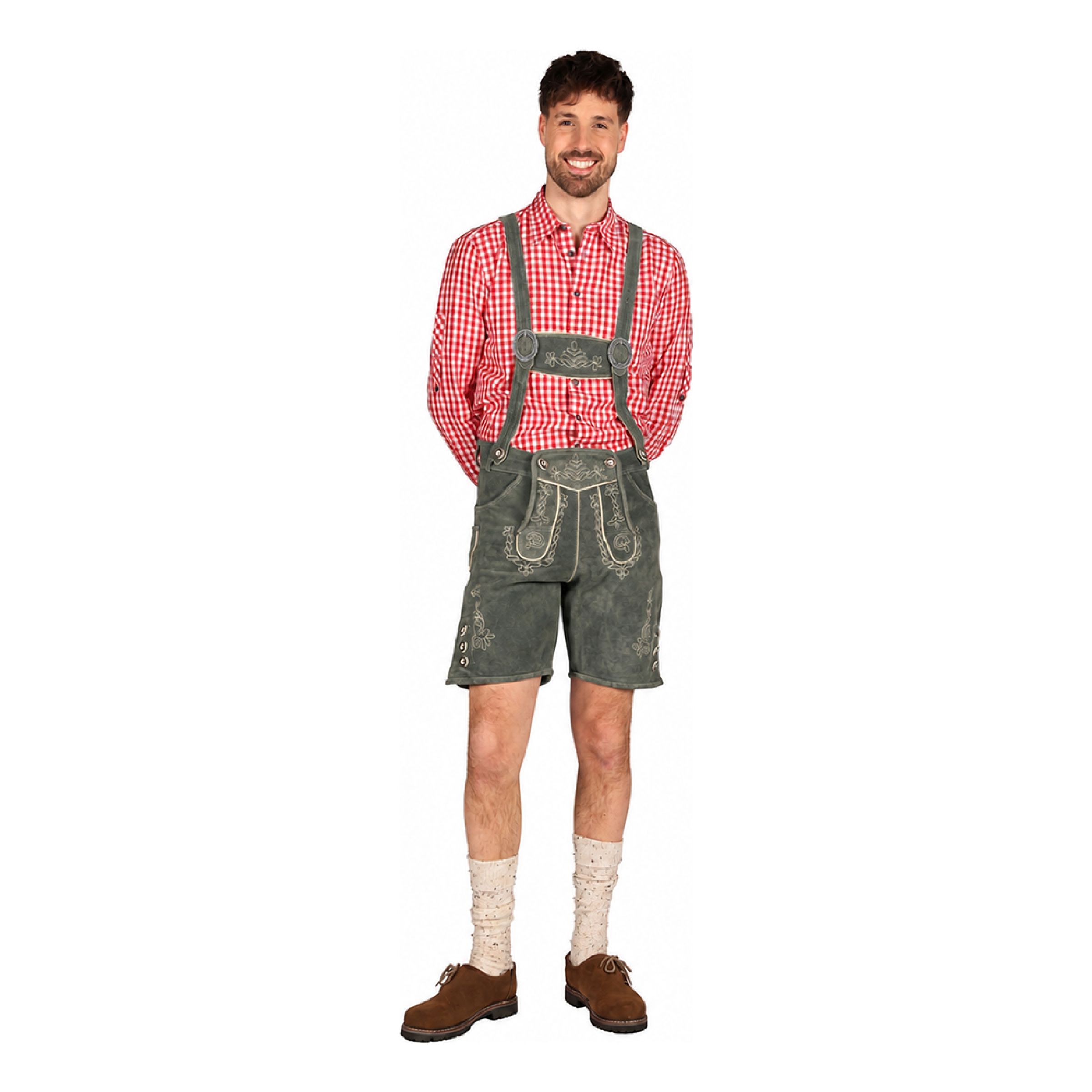 Oktoberfest Lederhosen Shorts Deluxe Grå/Grøn - 48