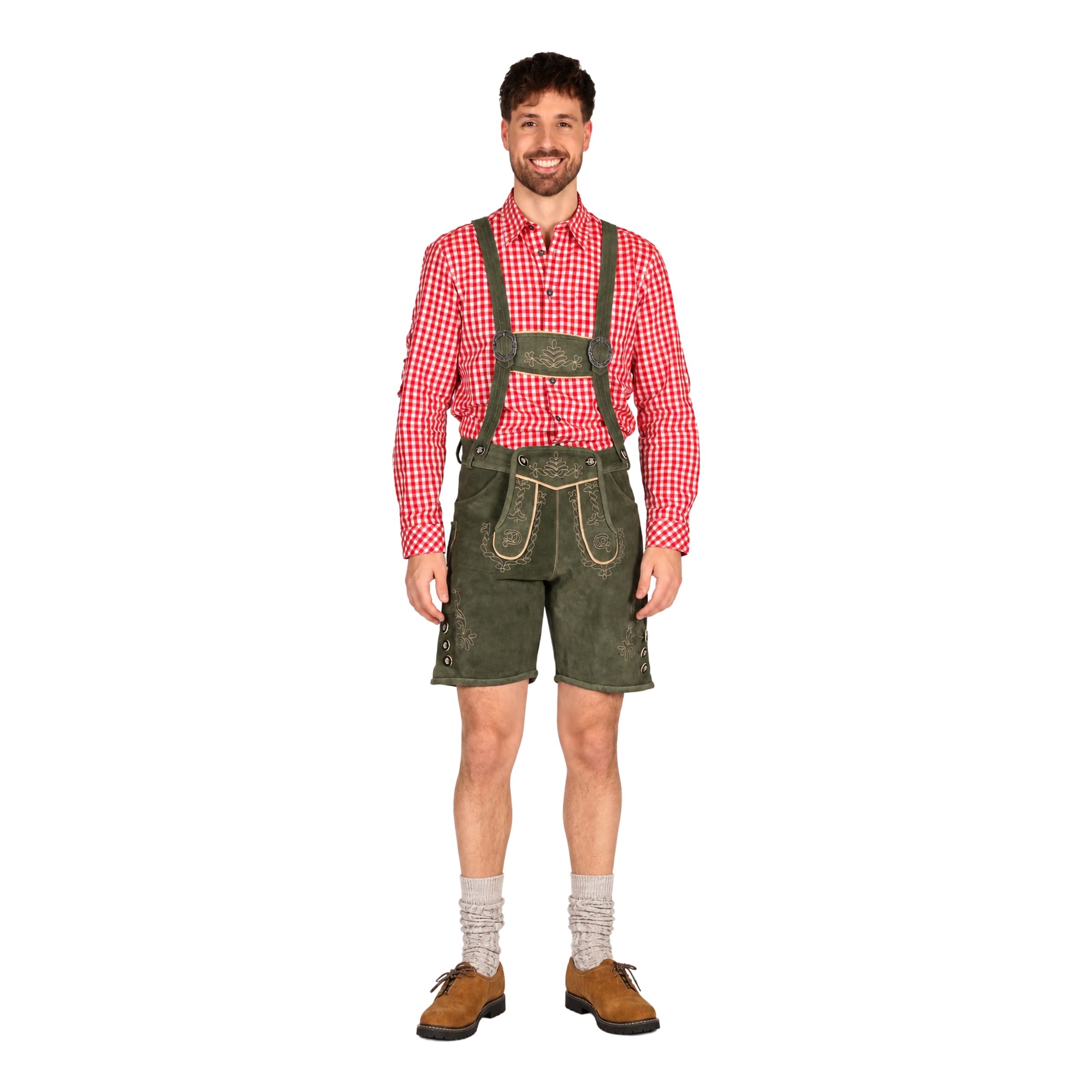 Oktoberfest Lederhosen Shorts Deluxe Grå/Grøn - 46