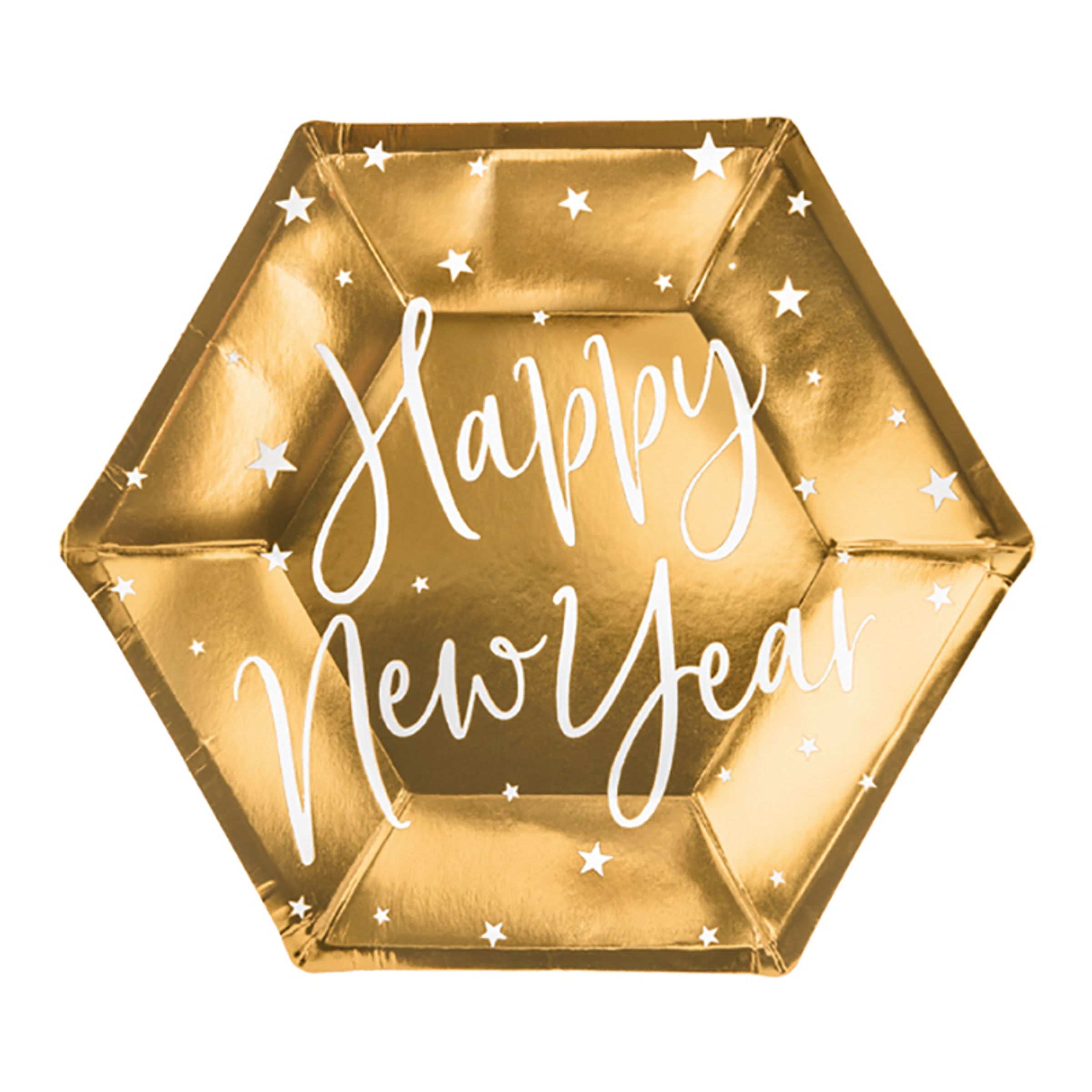 Papasietter Happy New Year Guld Heksagon Celebrate - 6-stk