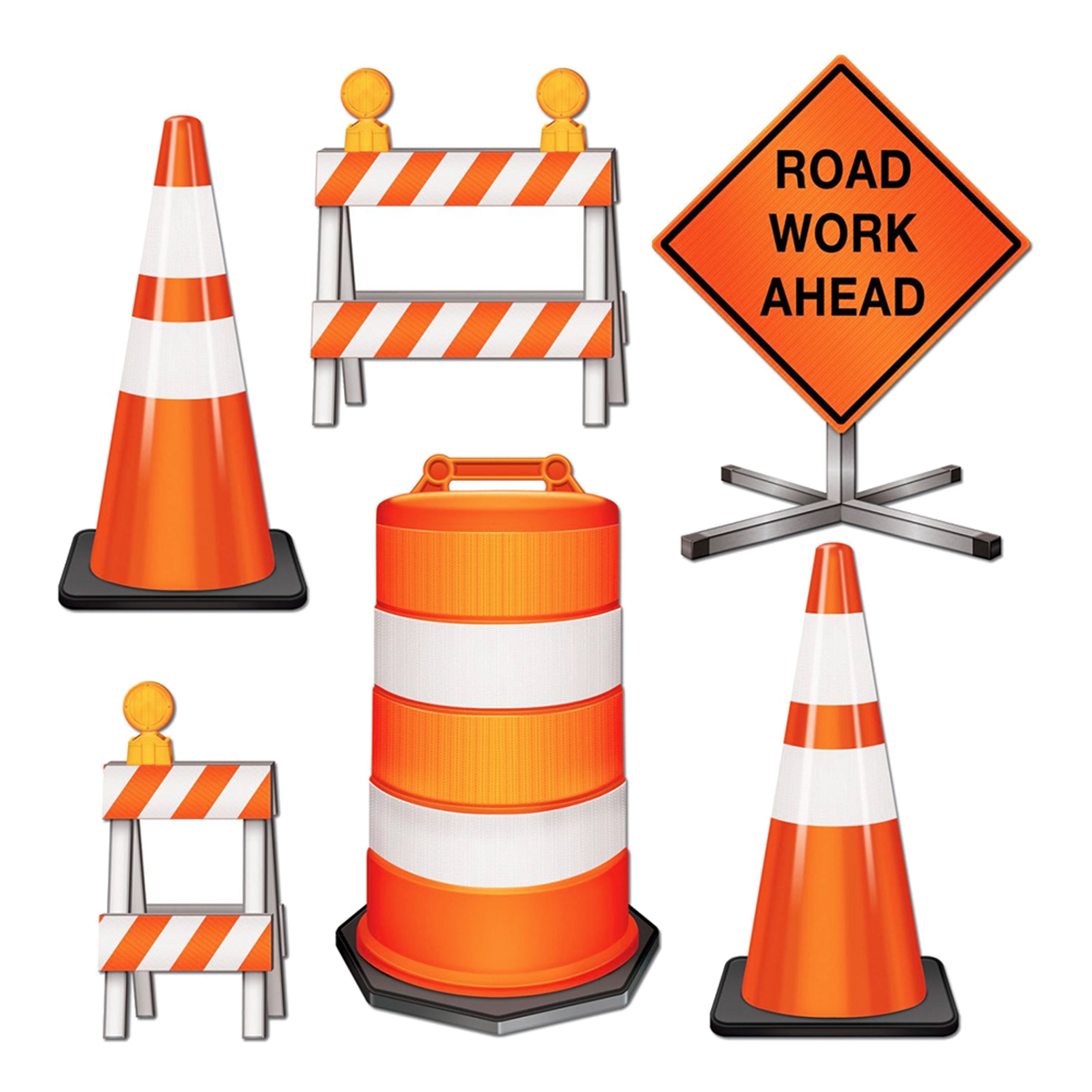 Pappersdekorationer Road Work Ahead - 6-pack | Hem - Teman - Färger - Orange | Maskeradspecialisten