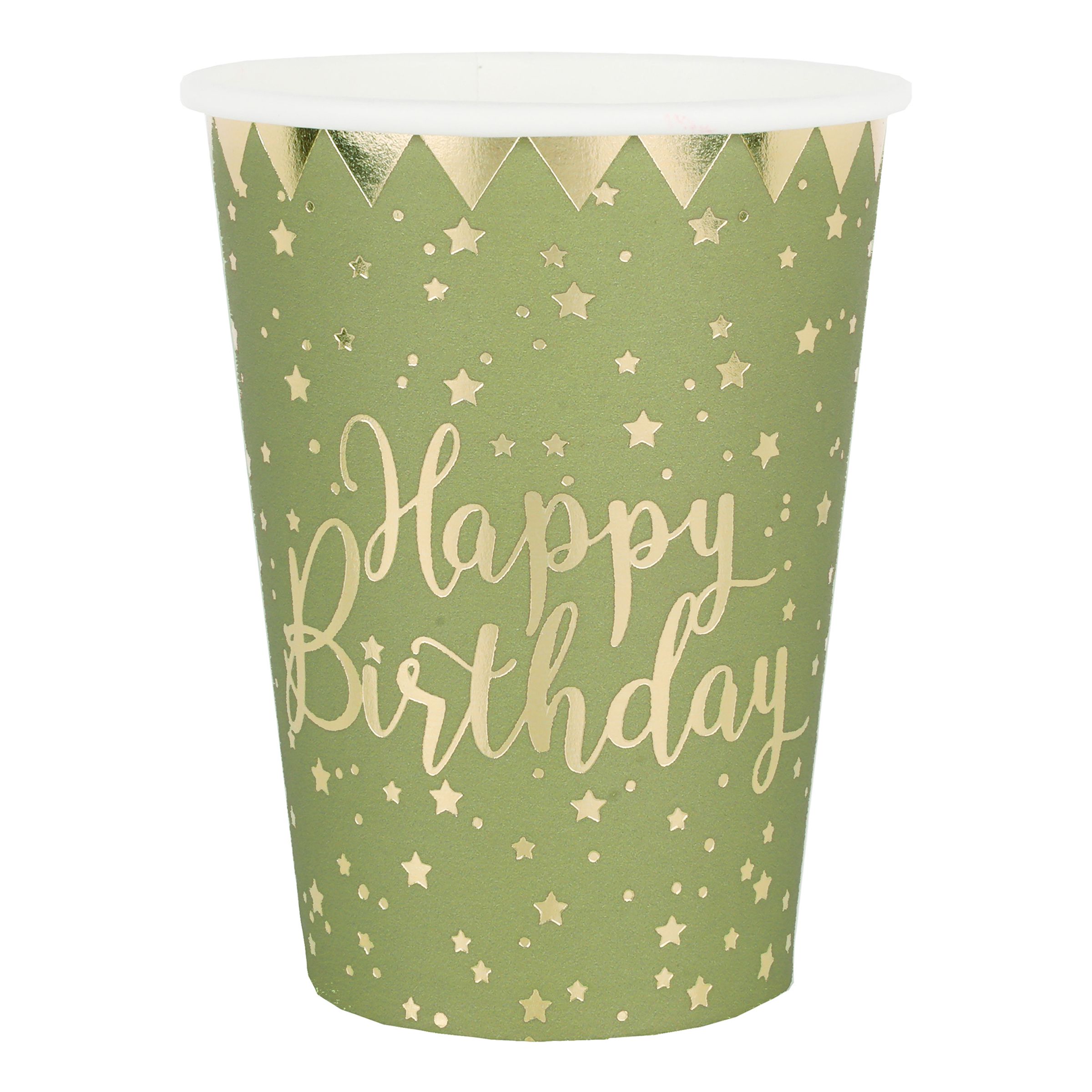 Papkrus Happy Birthday Guld/Grøn - 10-pak