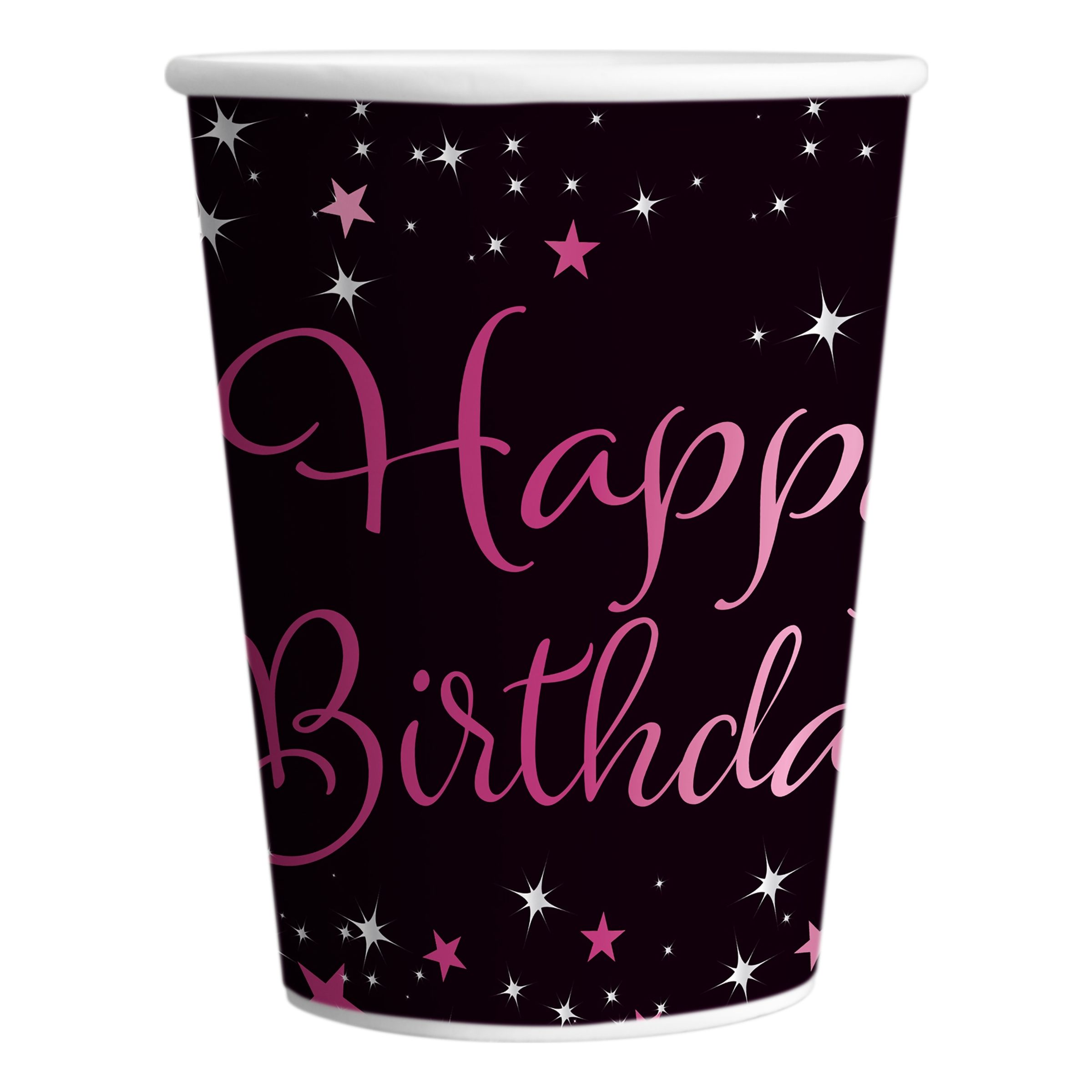 Pappkopper Happy Birthday Rosa - 8-pakning