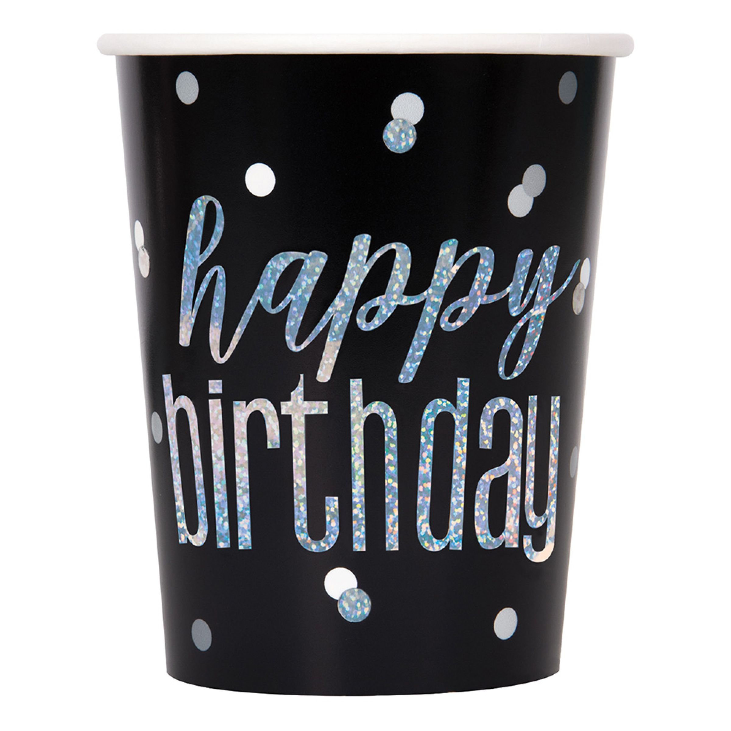 Papkrus Happy Birthday Sort Glimmer - 8-pak