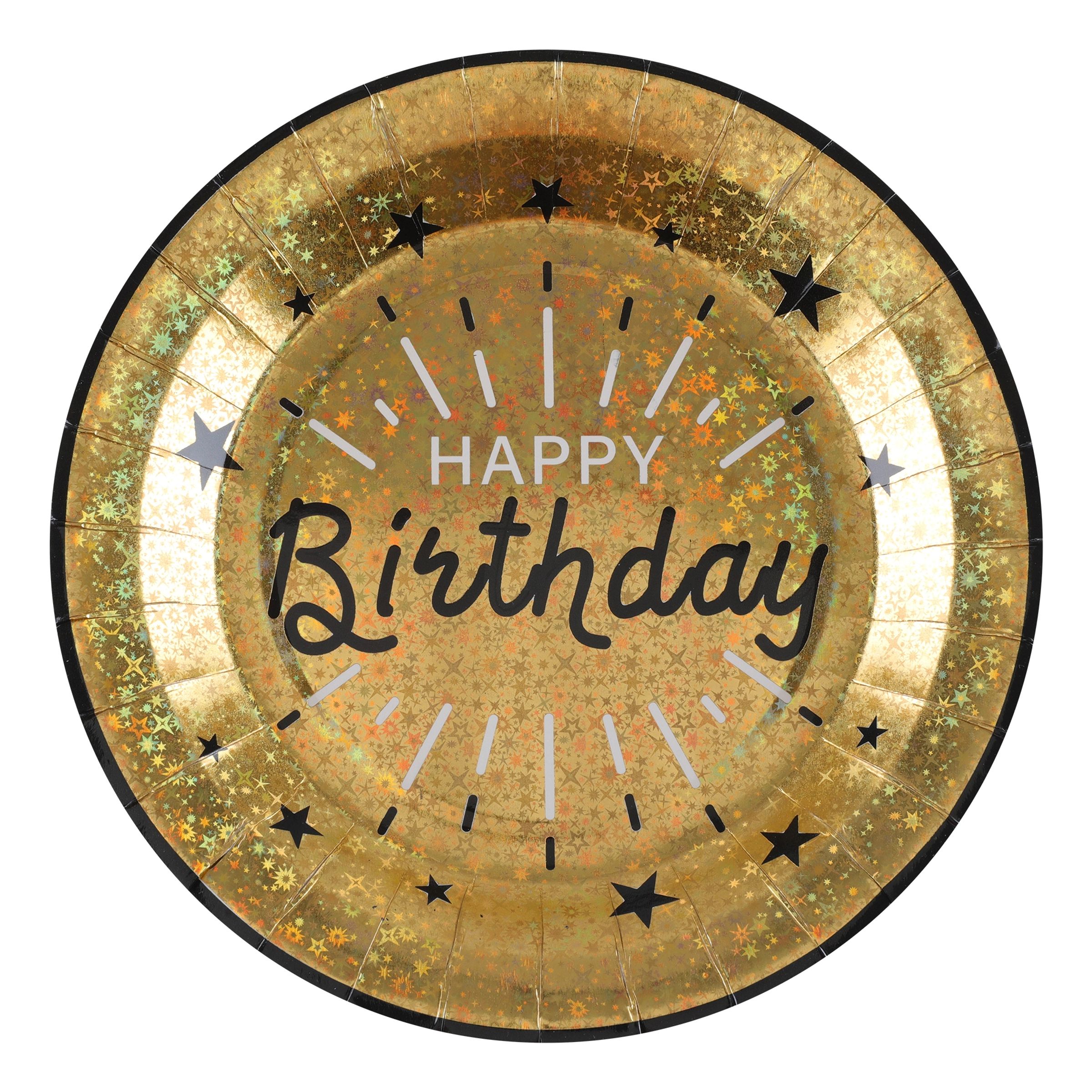 Paptallerkerner Sparkling Happy Birthday Sort/Guld - 10-stk
