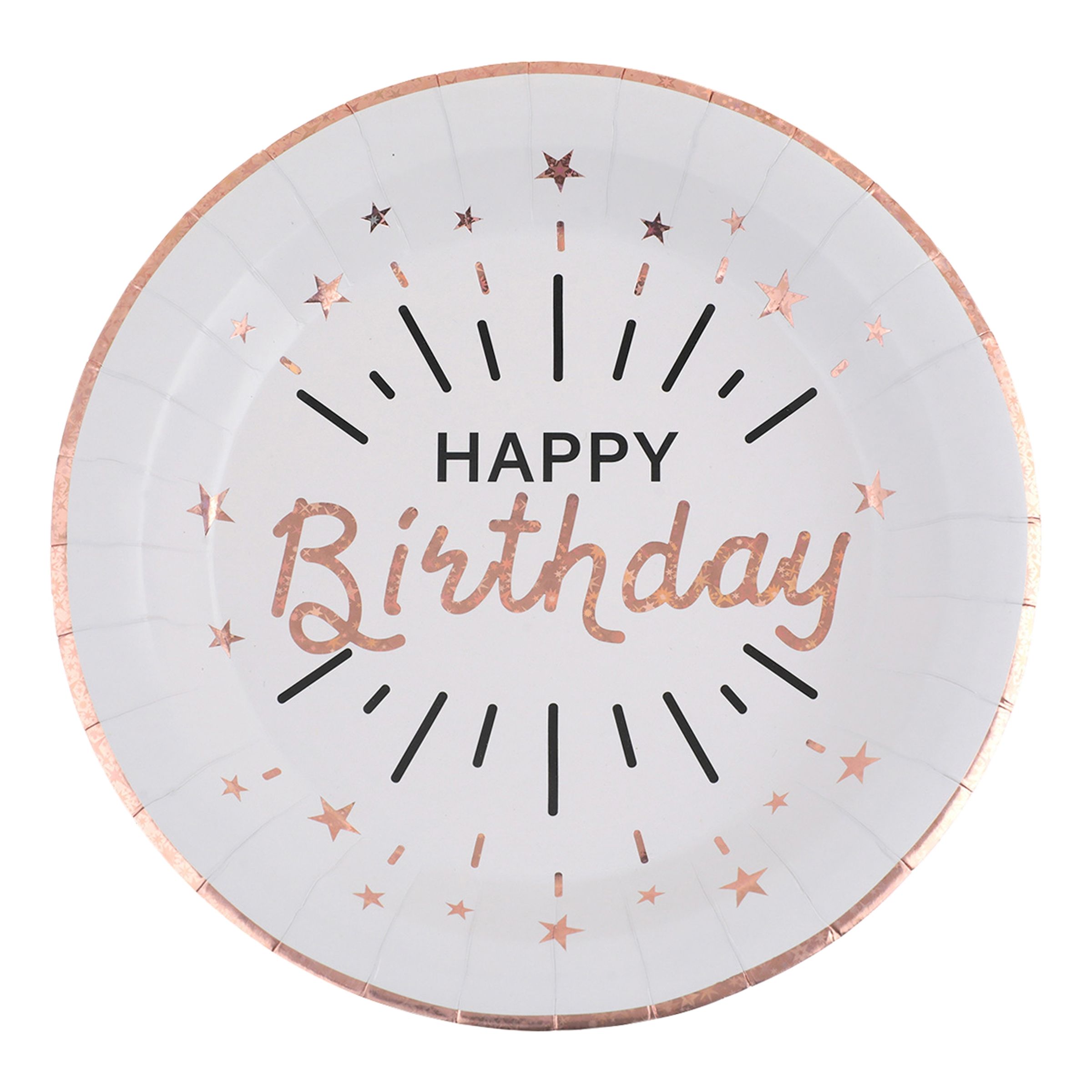 Paptallerkerner Sparkling Happy Birthday Hvid/Roséguld - 10-stk