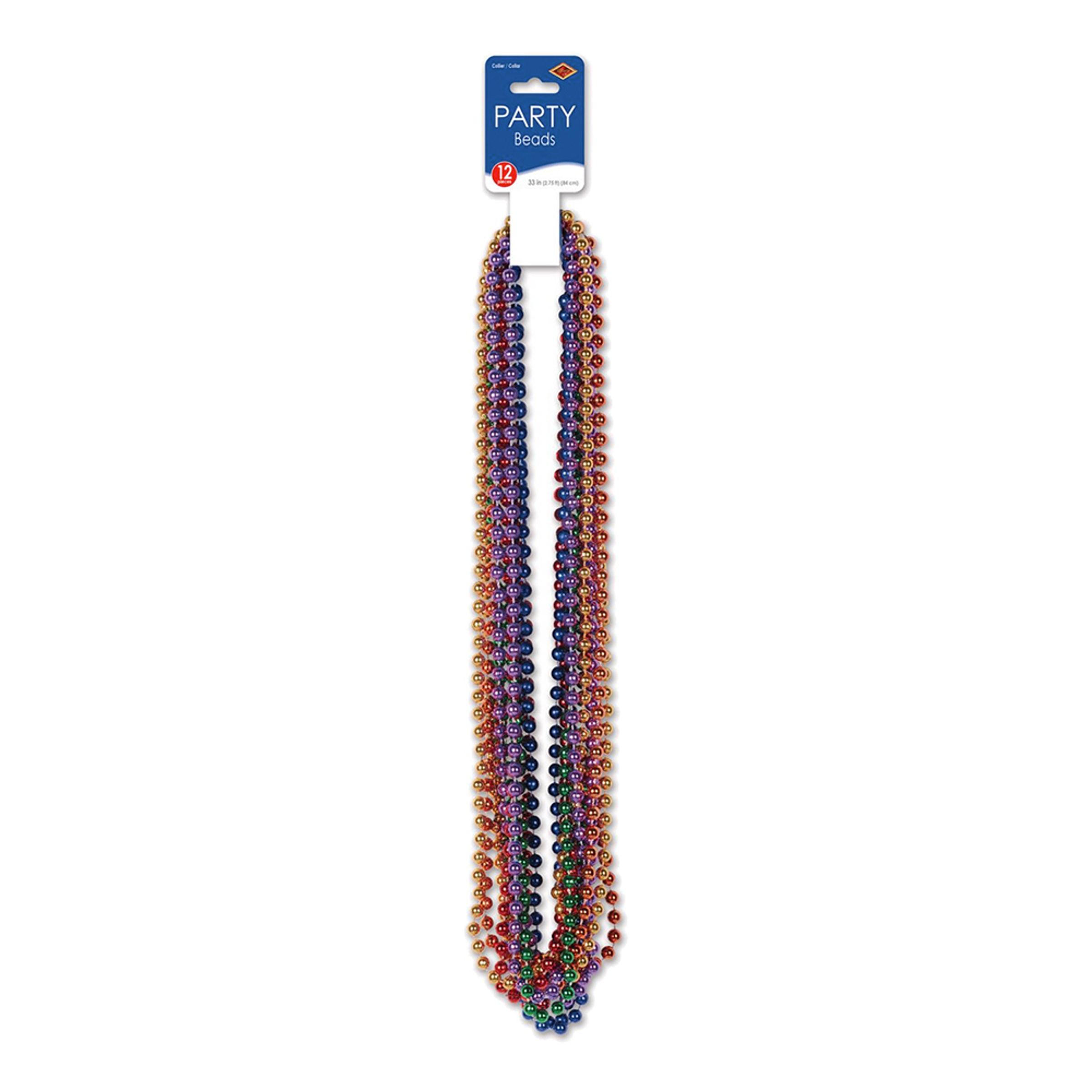 Party Beads Mardi Gras Flerfärgade - 12-pack | Hem - Maskerad - Tillbehör - Maskeradaccessoarer | Maskeradspecialisten