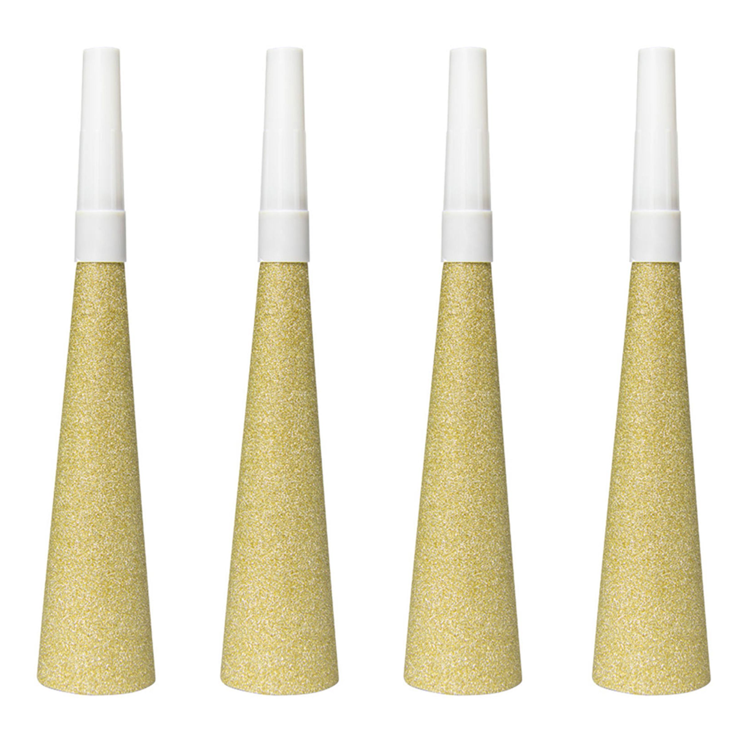Partyhorn Guld Glitter - 4-stk