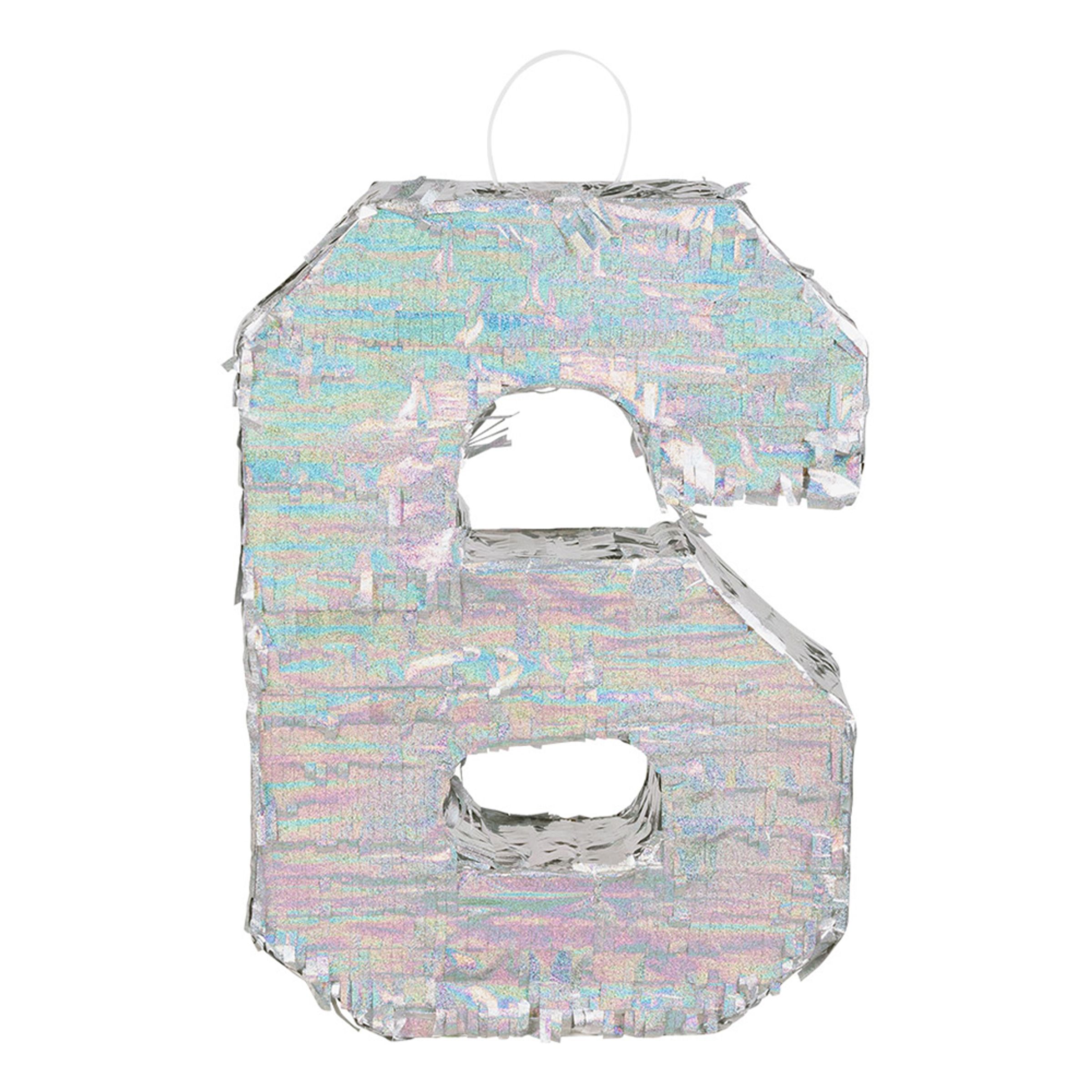 Piñata Tal Sølv Holografisk - Tal 6