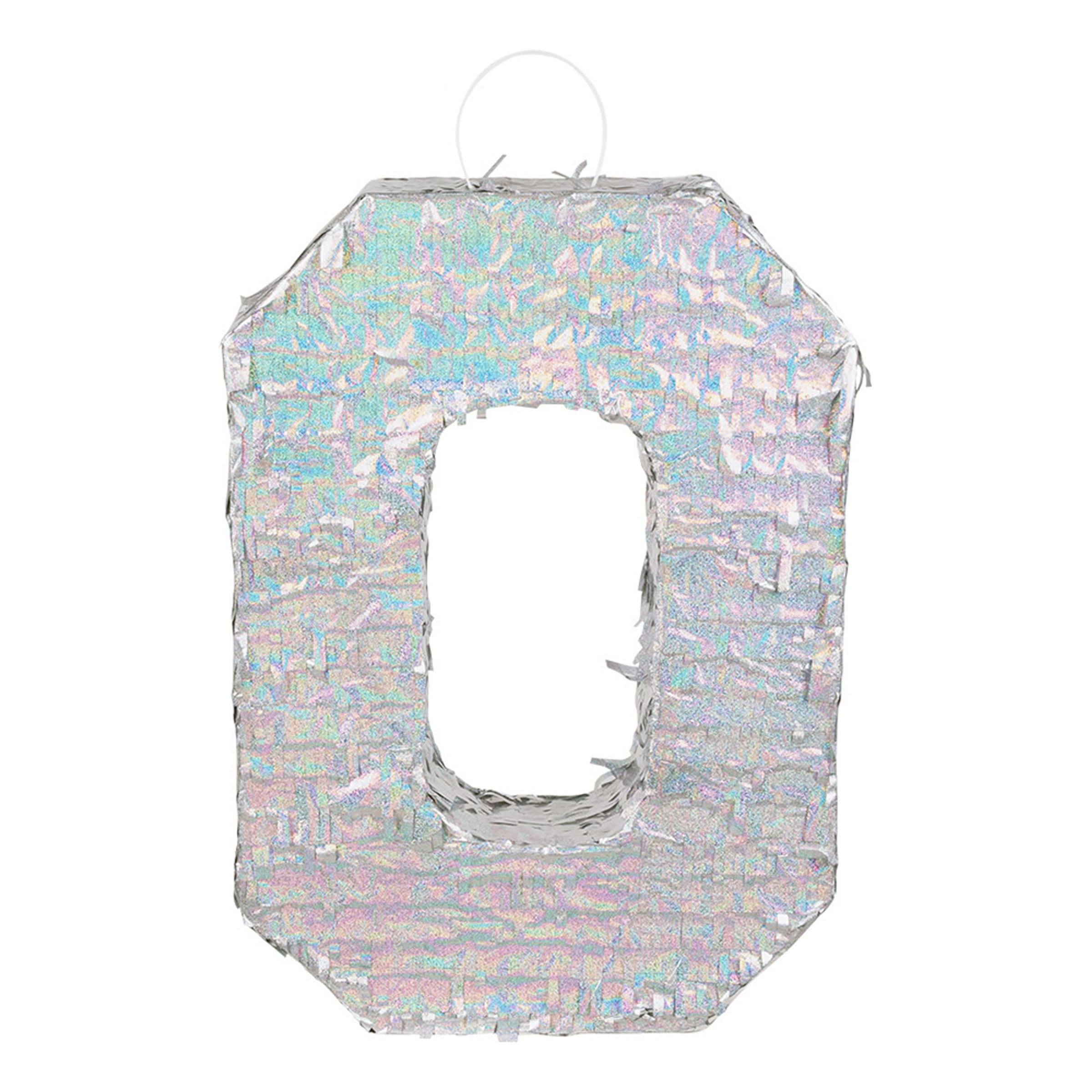 Pinata Siffra Silver Holografisk - Siffra 0 | Hem - Festartiklar - Festdekoration - Piñata | Pryloteket