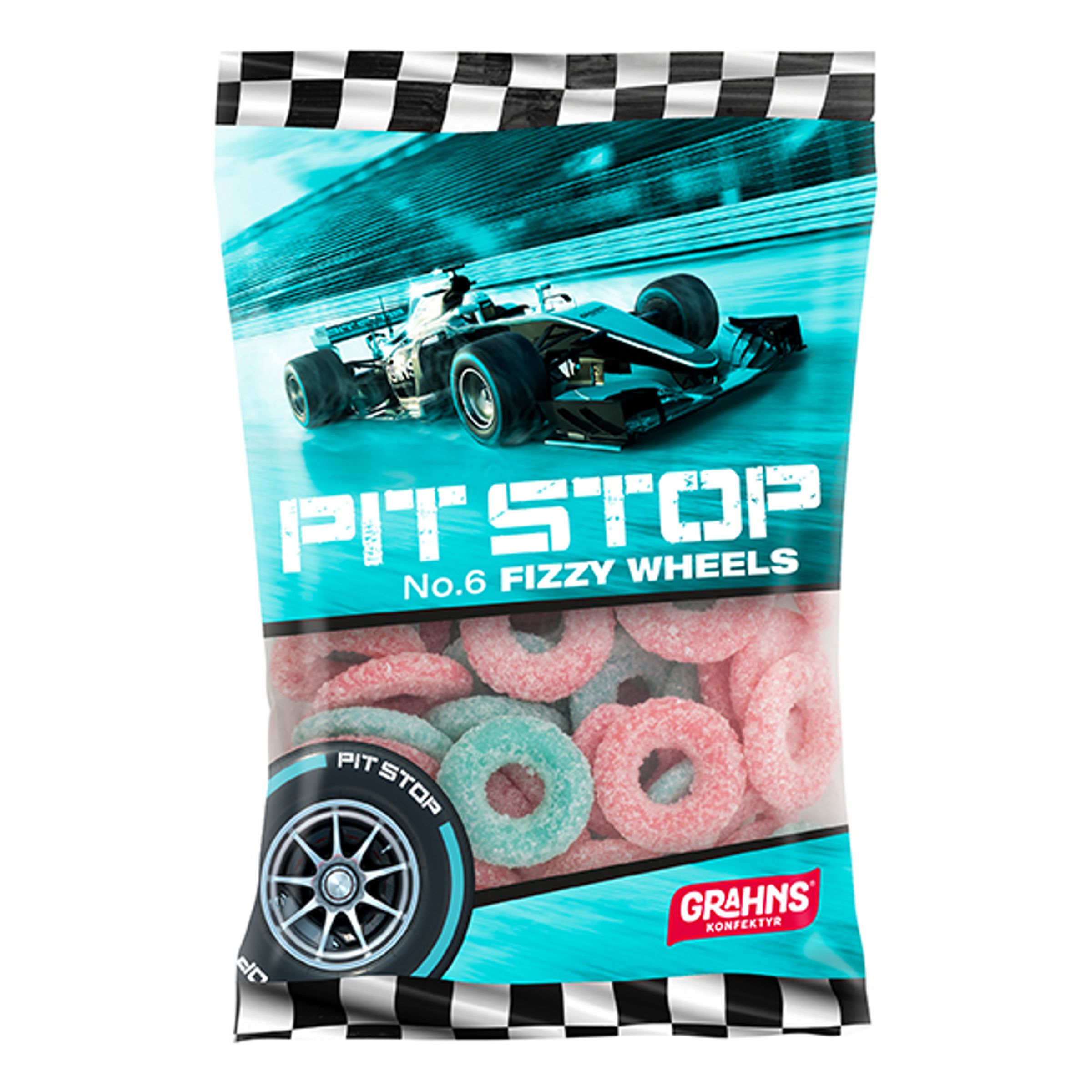Pit Stop Fizzy Wheels - 100 g | Hem - Godis & Läsk - Godis - Surt Godis | Maskeradspecialisten