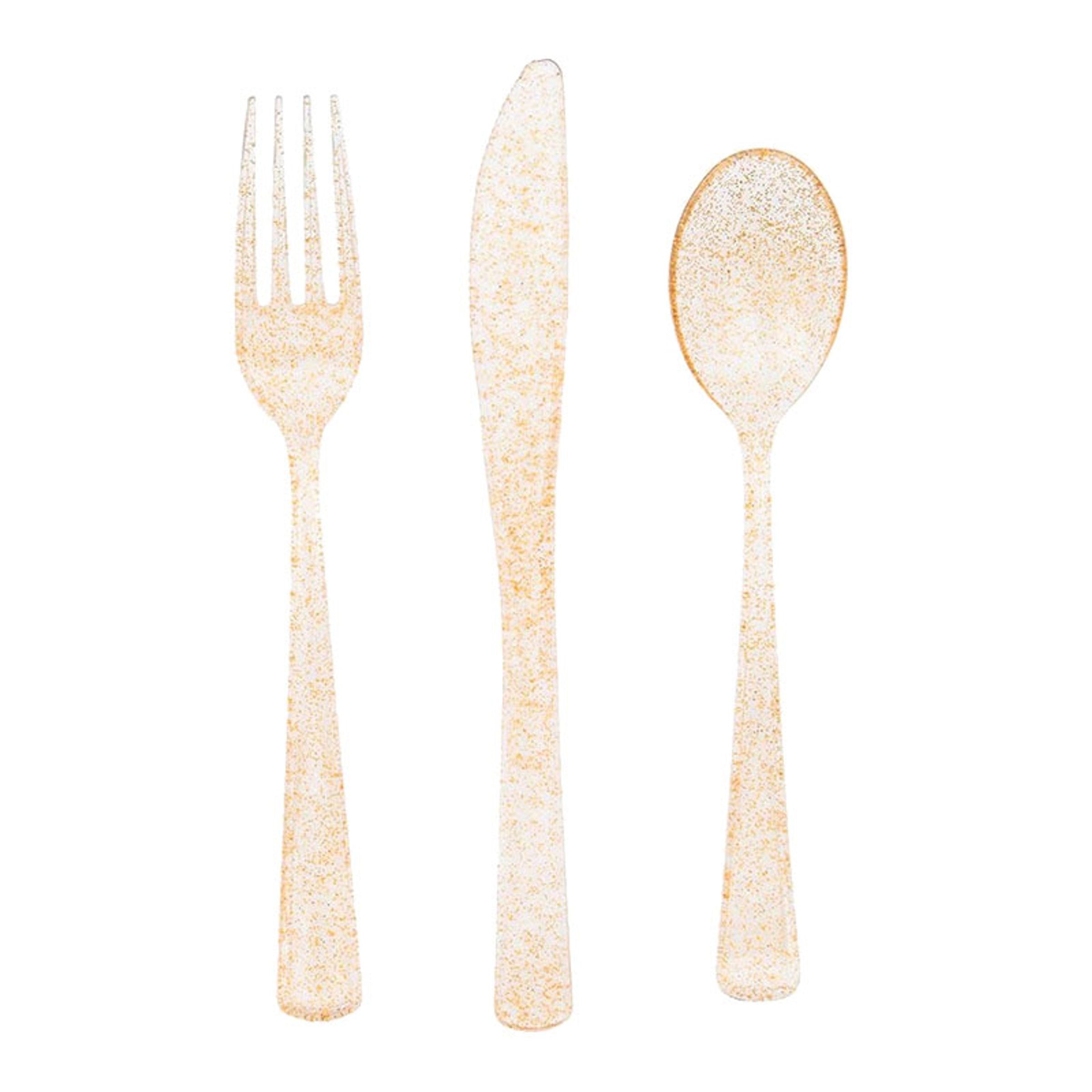 Plastikbestik Guld Glitter - 18-stk