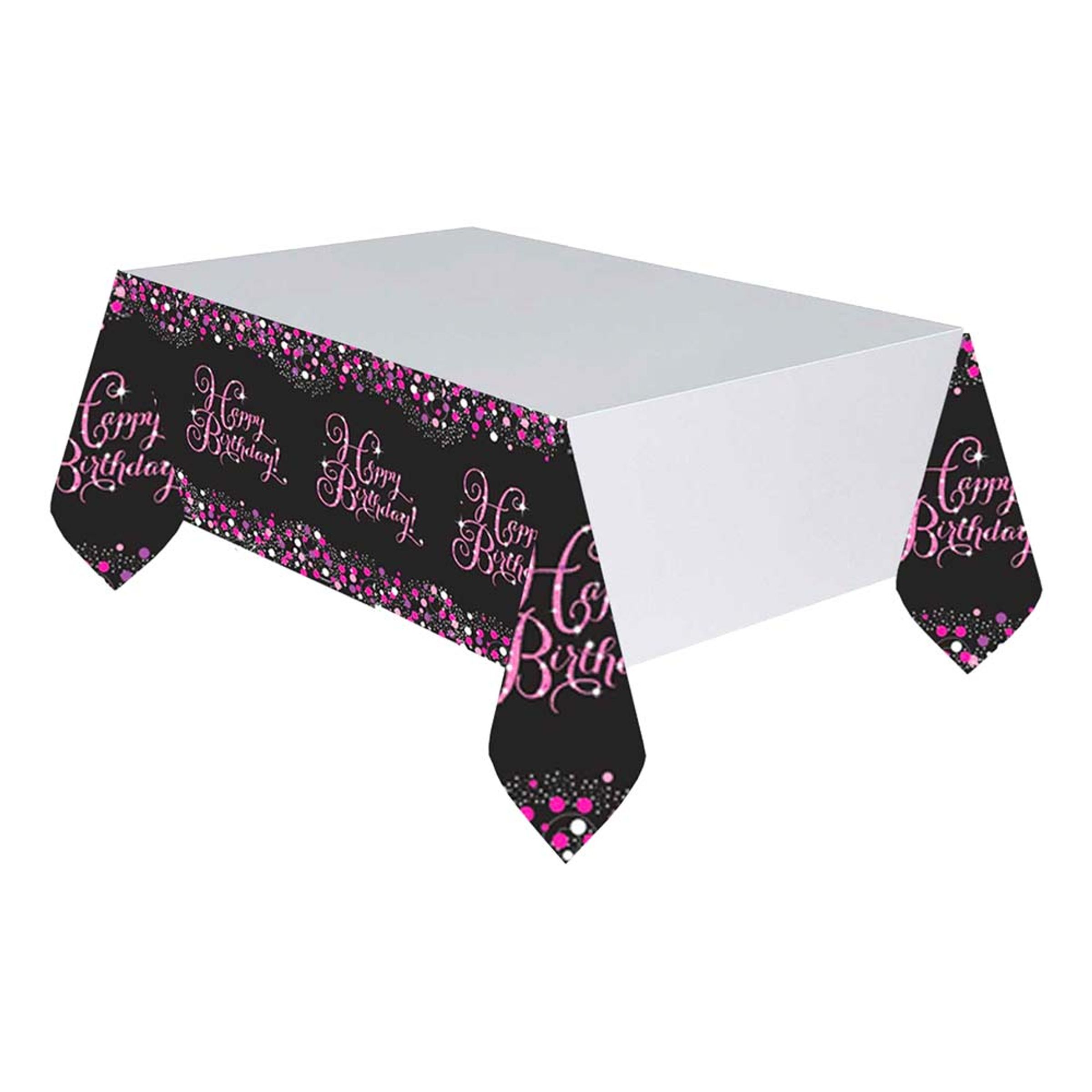 Plastdug Happy Birthday Sort/Lyserød Glitter