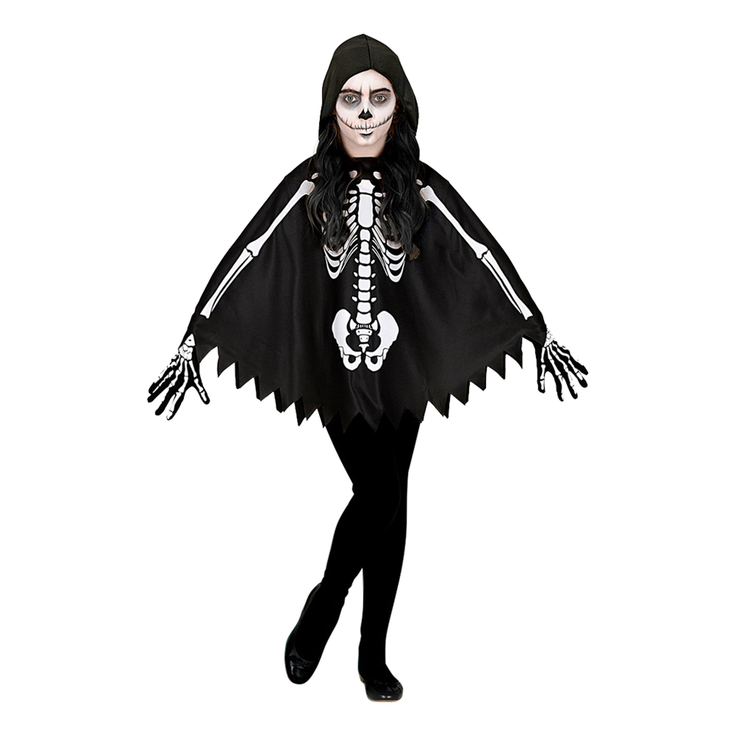Sort Poncho Skelet Børn - One size