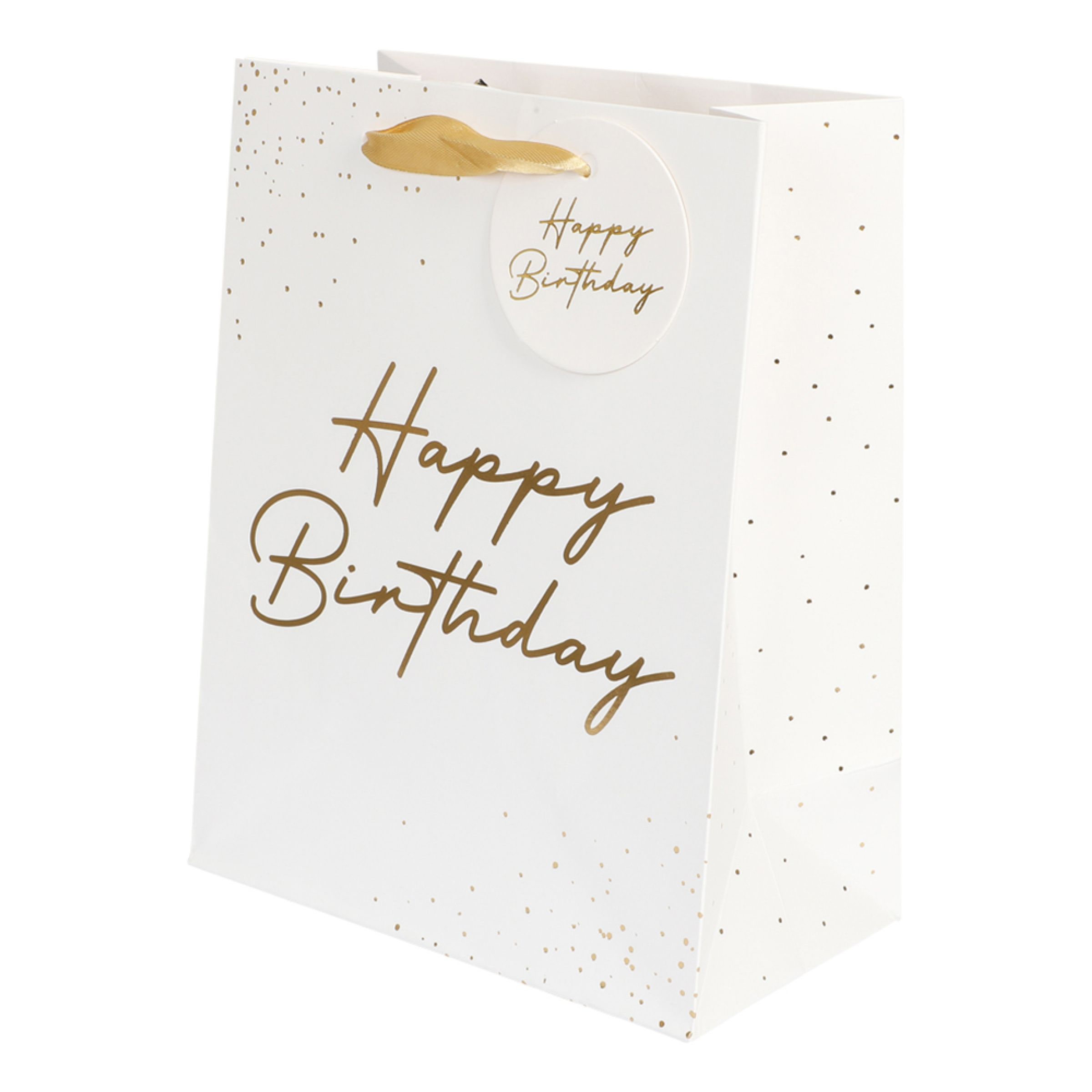 Presentpåse Guld Happy Birthday | Hem - Festartiklar - Presentinslagning | Maskeradspecialisten