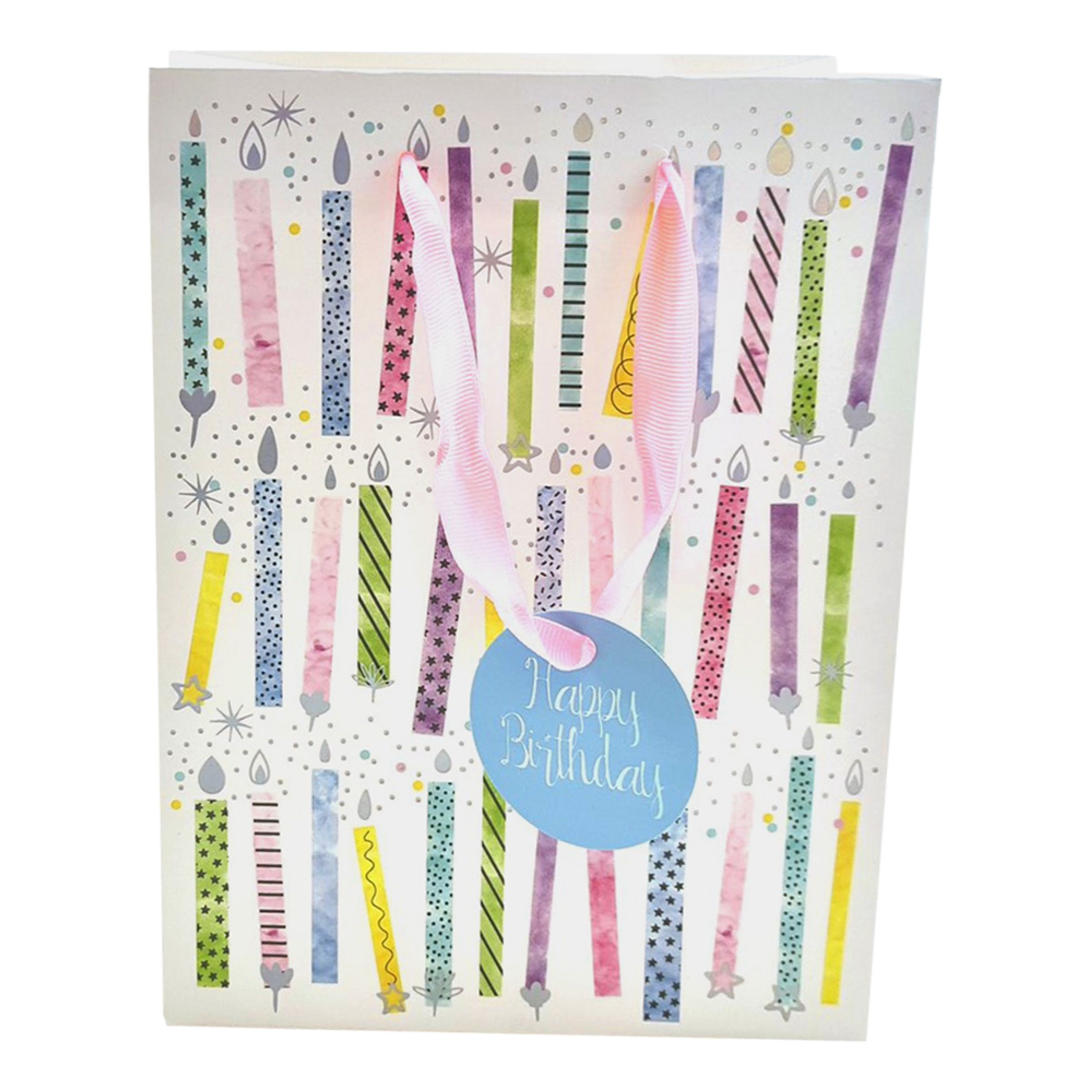 Presentpåse Happy Birthday Tårtljus - Medium | Hem - Festartiklar - Presentinslagning | Maskeradspecialisten