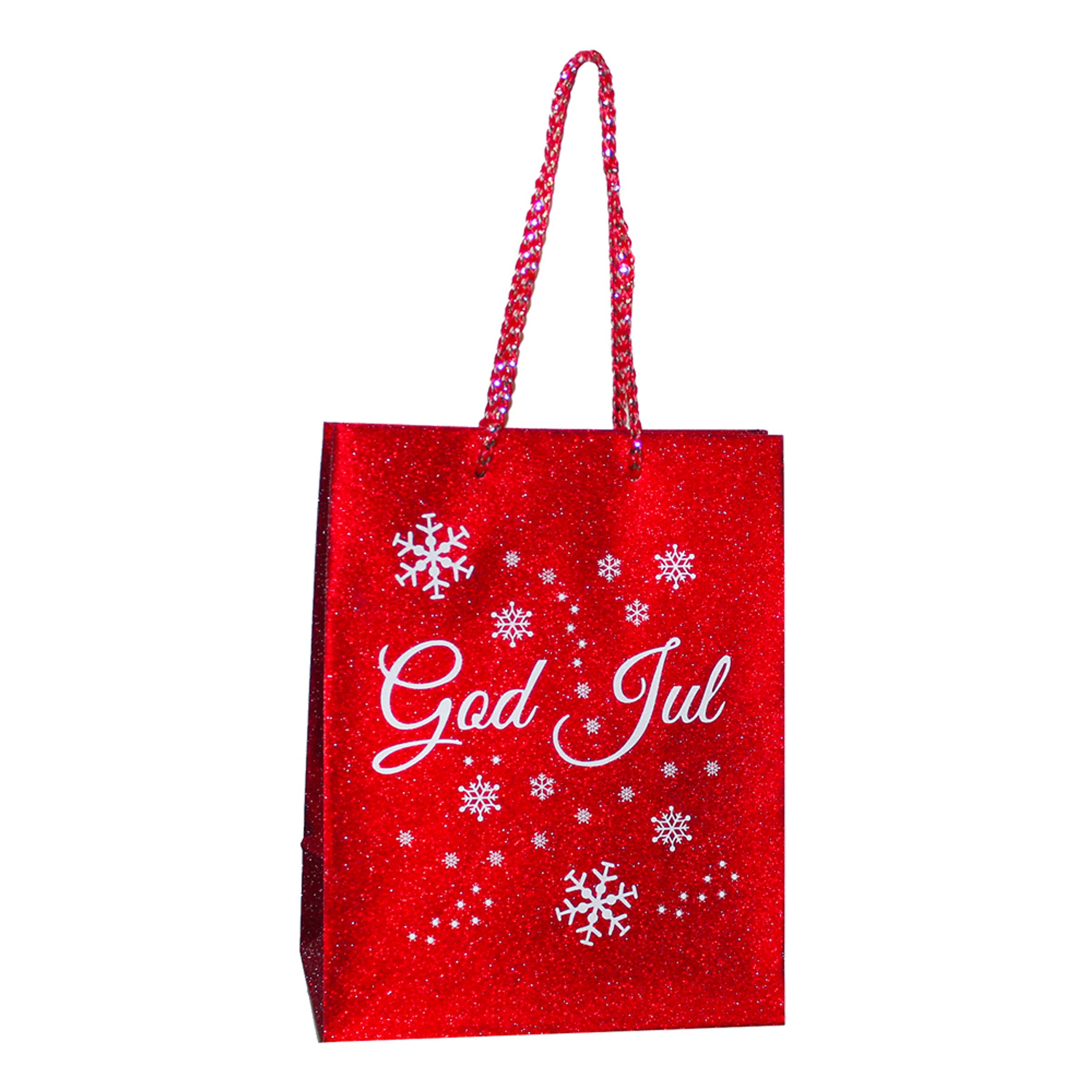 Gavepose Rød/Glitter God Jul - 26 x 32 cm