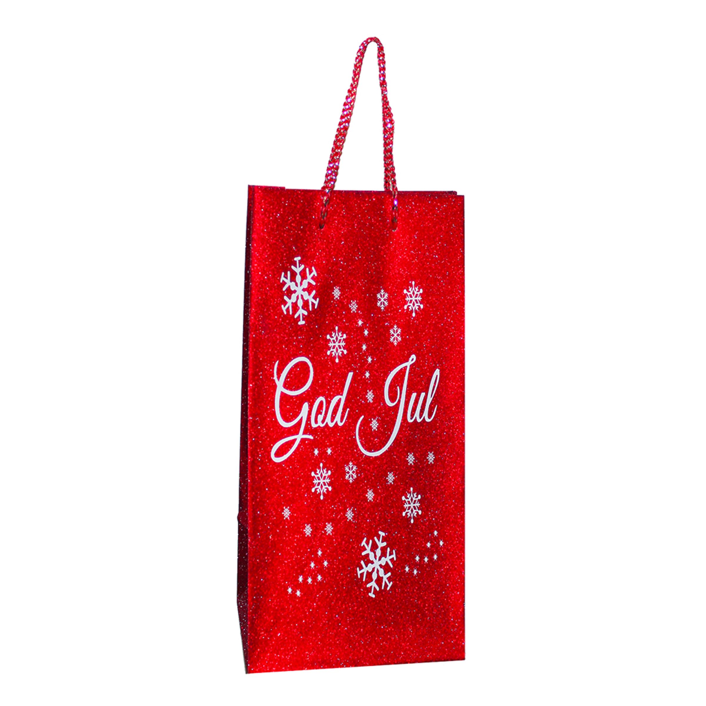 Gavepose Rød/Glitter God Jul - 13 x 34 cm