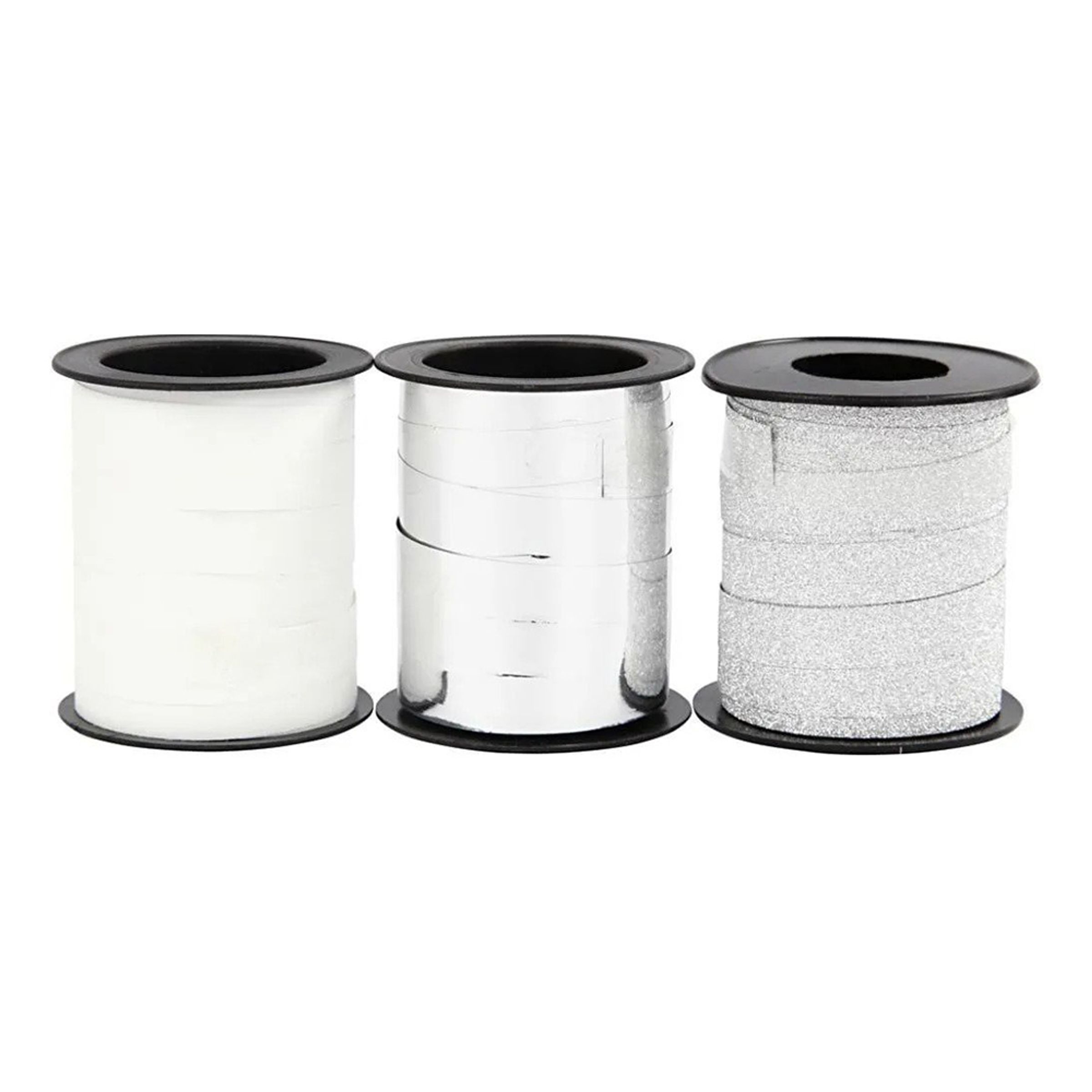 Gavebånd, B: 10 mm, sølv, sølv glitter, hvid, 3x15m/ 1 pk.