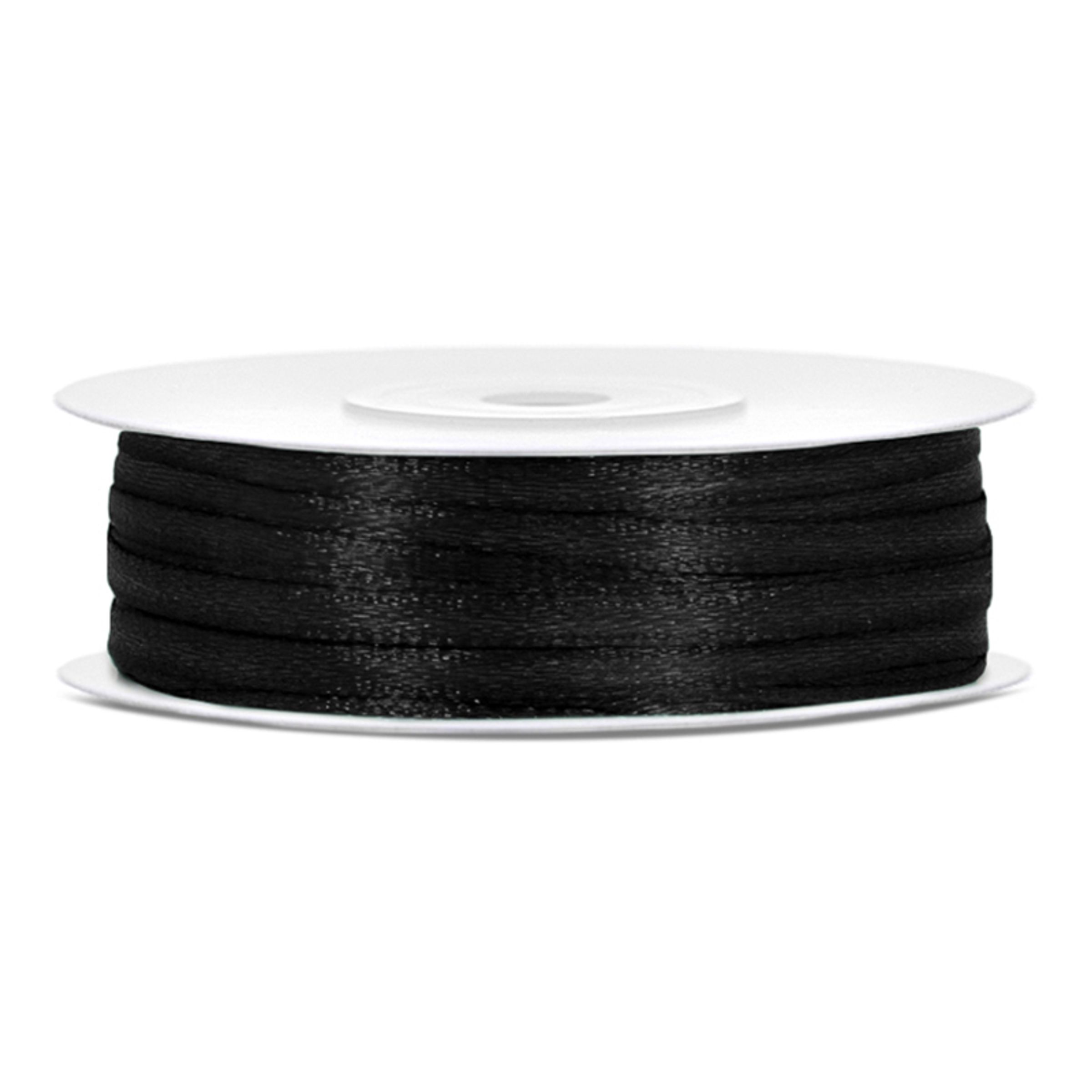 Satinbånd Sort - 3 mm x 25 m