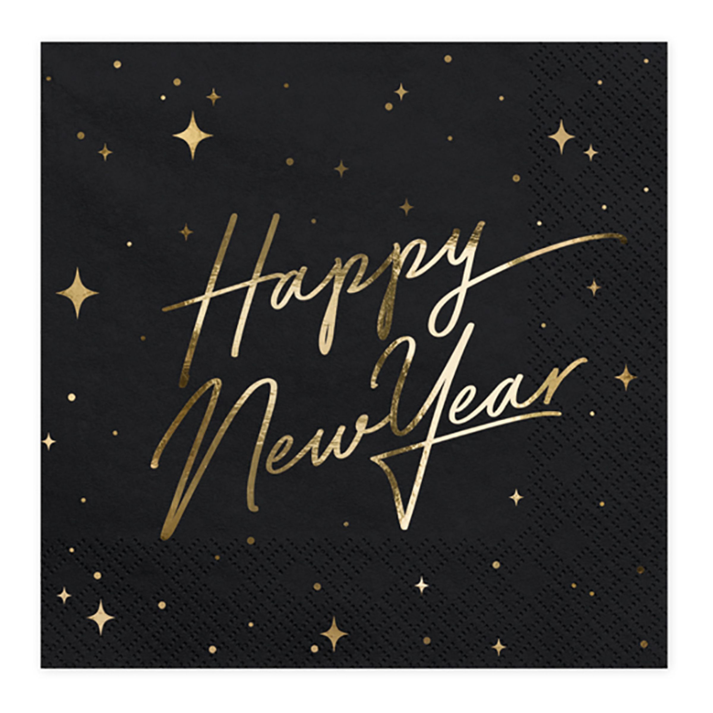 Servietter Happy New Year Guld Metallic/Sort - 20-stk