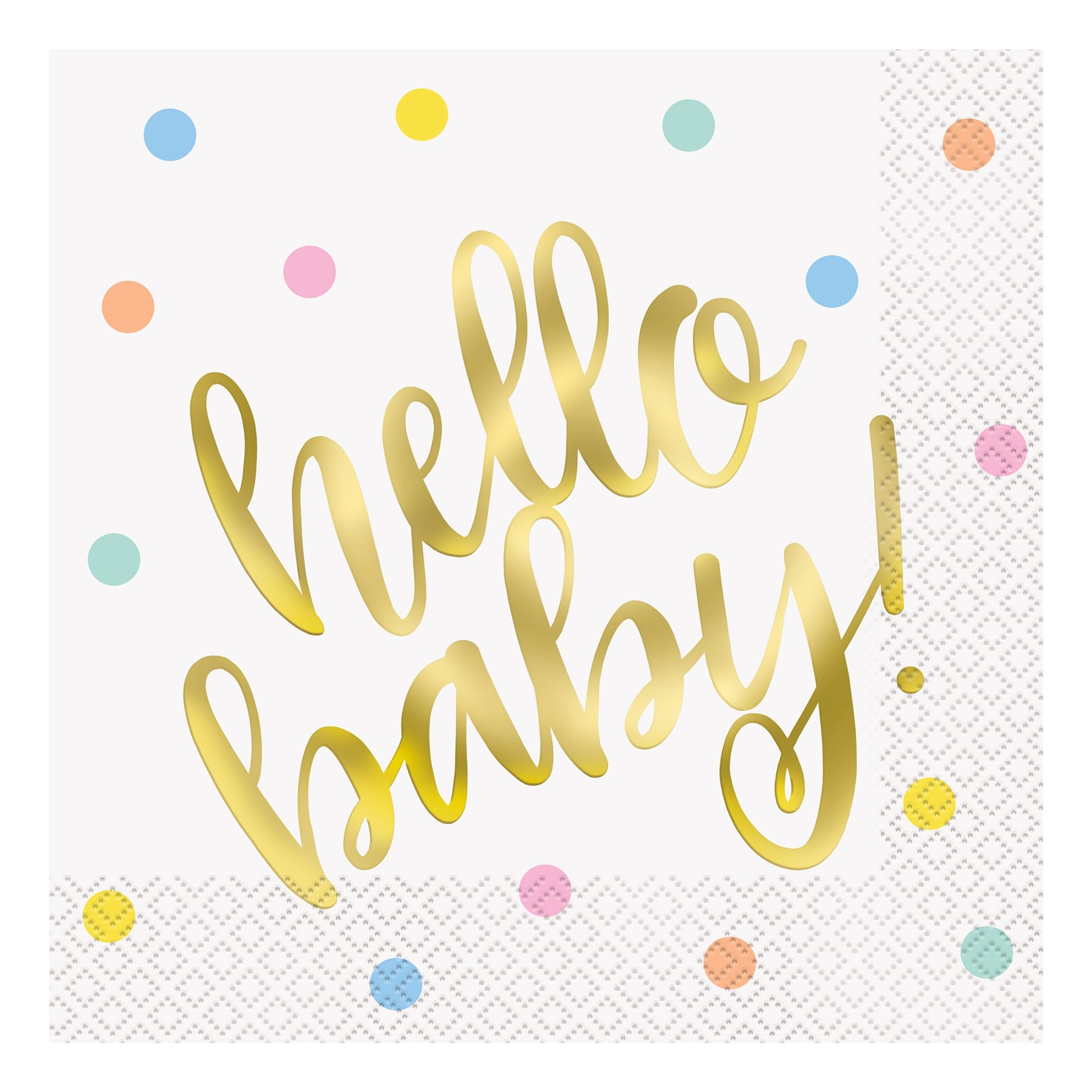 Hello Baby servietter med prikker - 16-pak